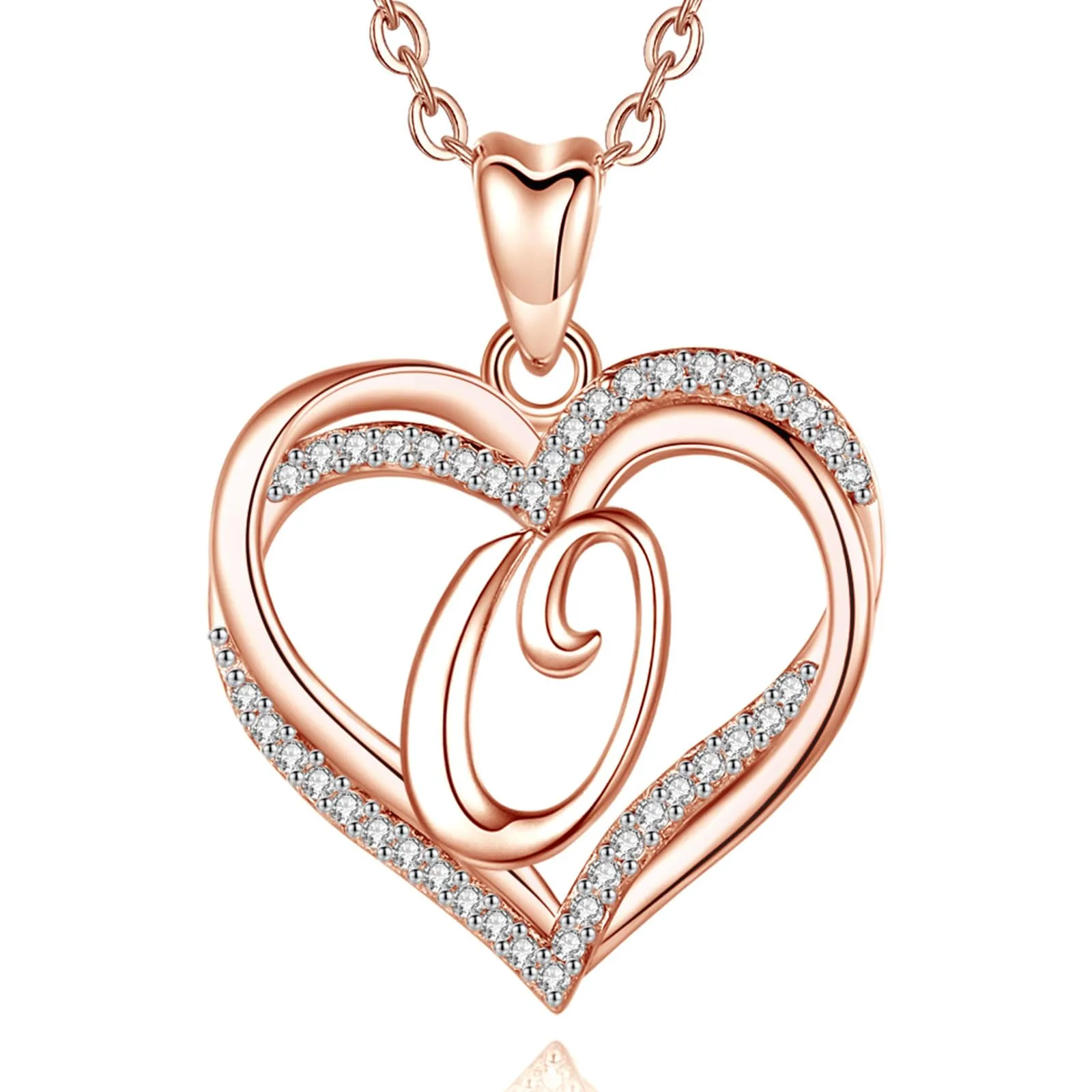 INFUSEU Collana Iniziale Alfabeto Oro Rosa con Ciondolo Cubic Zirconia CZ e Doppio Cuore, Catena da 20 Pollici - immagine 1