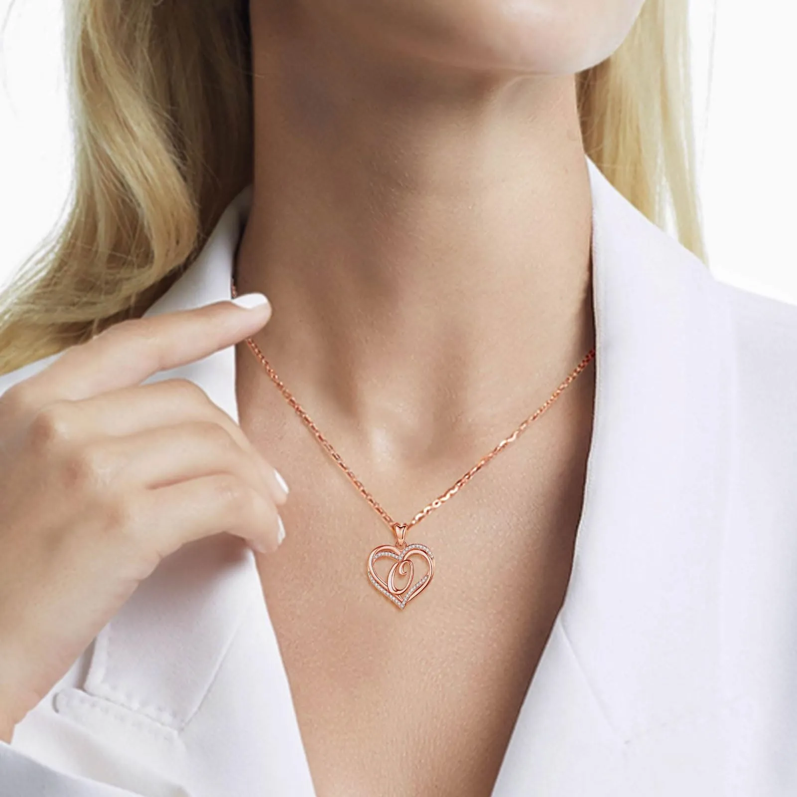 INFUSEU Collana Iniziale Alfabeto Oro Rosa con Ciondolo Cubic Zirconia CZ e Doppio Cuore, Catena da 20 Pollici - immagine 3