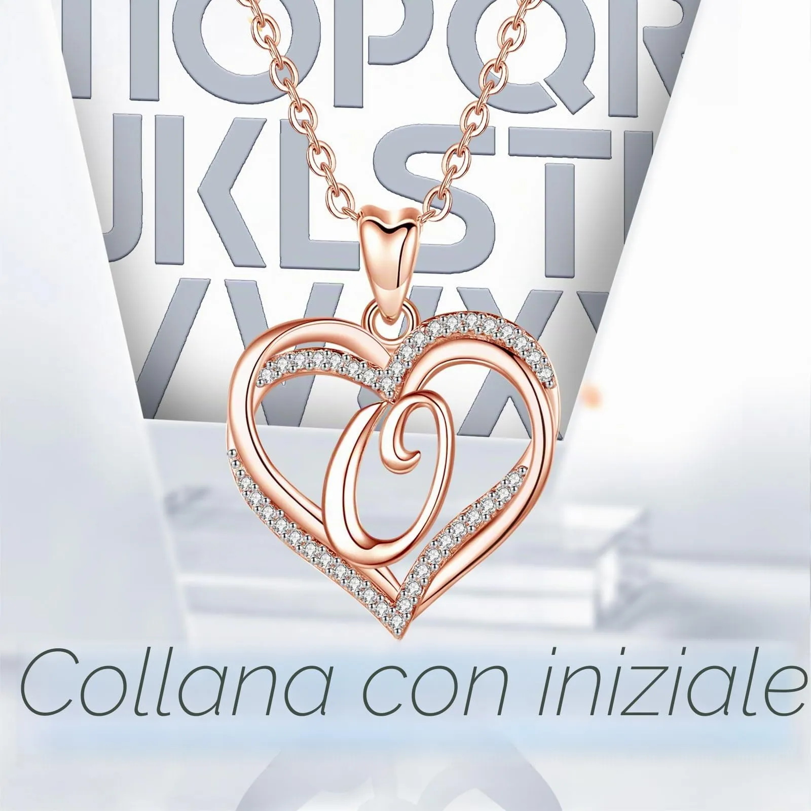 INFUSEU Collana Iniziale Alfabeto Oro Rosa con Ciondolo Cubic Zirconia CZ e Doppio Cuore, Catena da 20 Pollici - immagine 7
