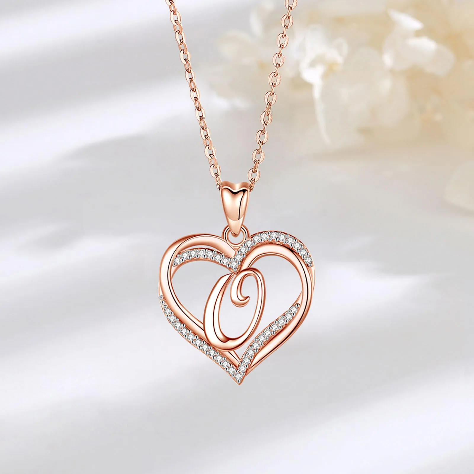 INFUSEU Collana Iniziale Alfabeto Oro Rosa con Ciondolo Cubic Zirconia CZ e Doppio Cuore, Catena da 20 Pollici - immagine 9