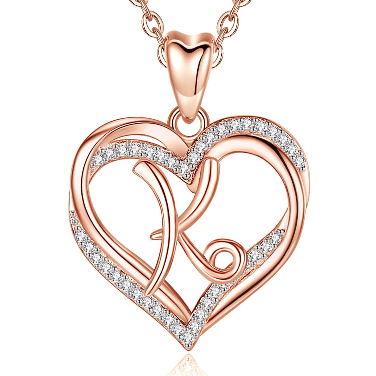 INFUSEU Collana con Ciondolo Lettera K e Cuore in Oro Rosa, Catena da 20 Pollici - immagine 1