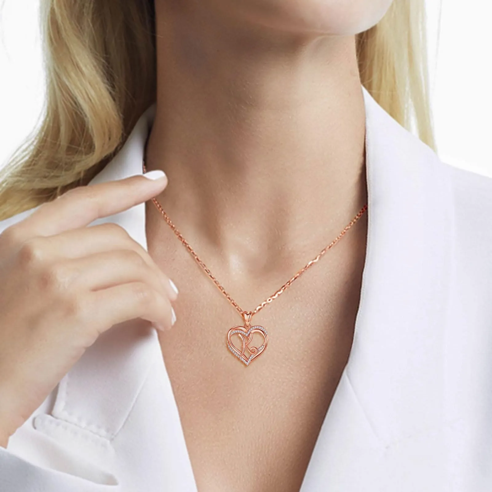 INFUSEU Collana con Ciondolo Lettera K e Cuore in Oro Rosa, Catena da 20 Pollici - immagine 3