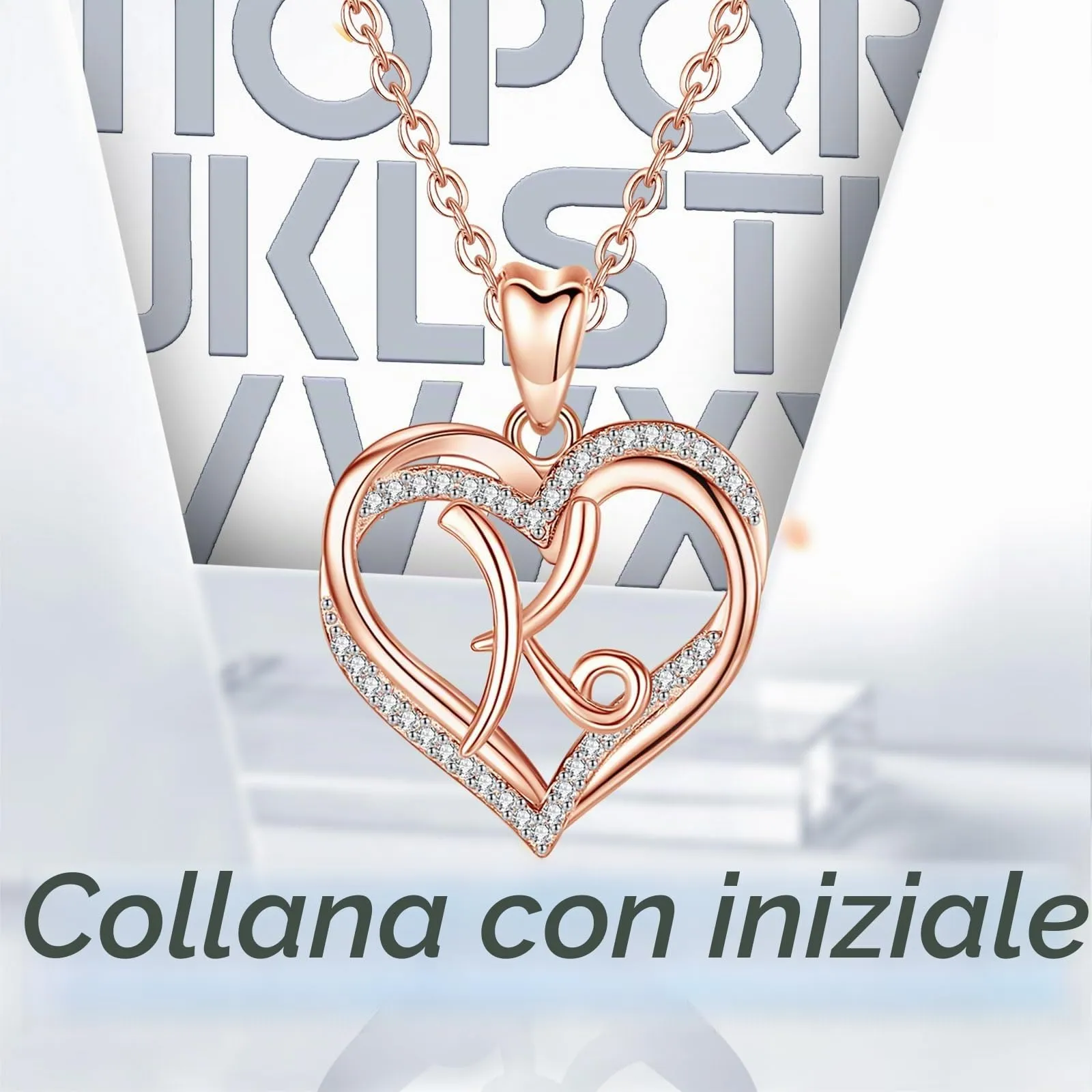 INFUSEU Collana con Ciondolo Lettera K e Cuore in Oro Rosa, Catena da 20 Pollici - immagine 7