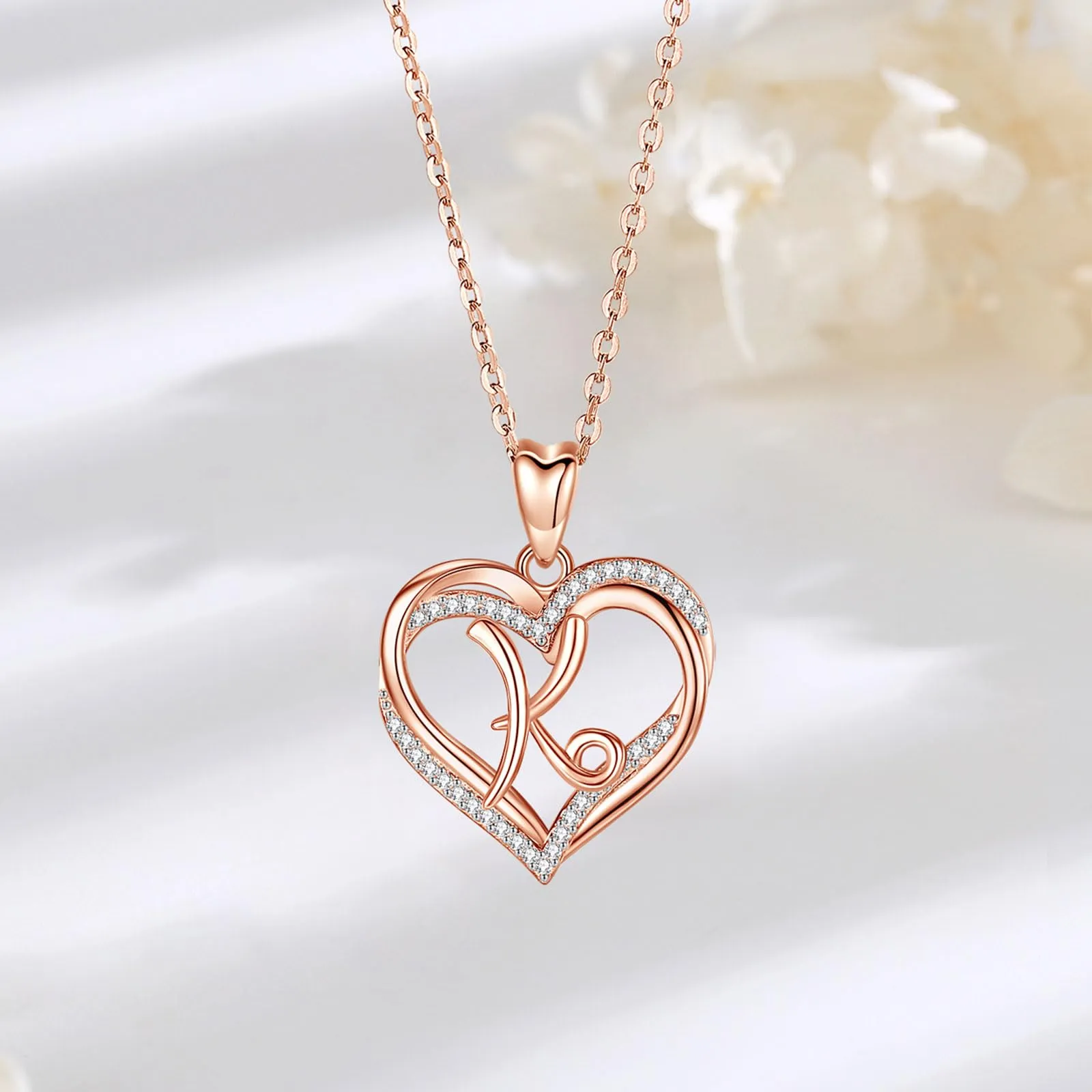 INFUSEU Collana con Ciondolo Lettera K e Cuore in Oro Rosa, Catena da 20 Pollici - immagine 8