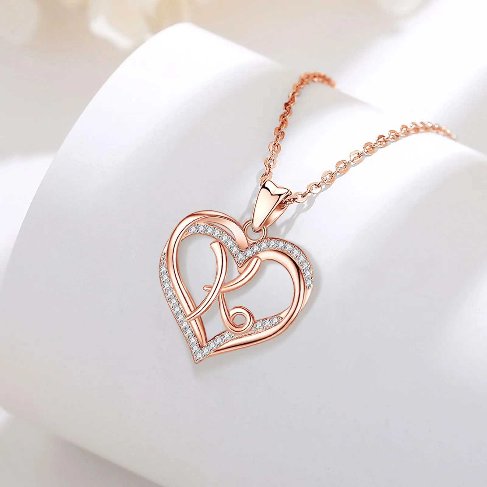 INFUSEU Collana con Ciondolo Lettera K e Cuore in Oro Rosa, Catena da 20 Pollici - immagine 9