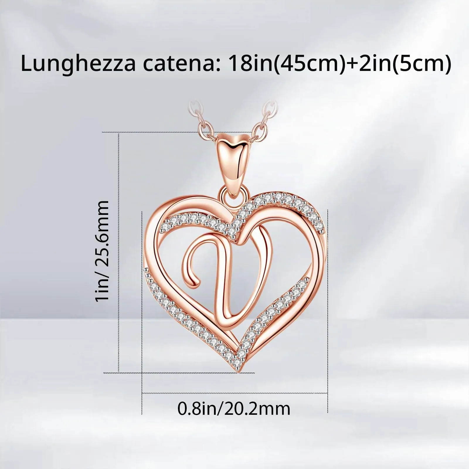 INFUSEU Collana Iniziale Doppio Cuore V Oro Rosa Ciondolo Lettera Cubic Zirconia 20 Pollici per Donne - immagine 5