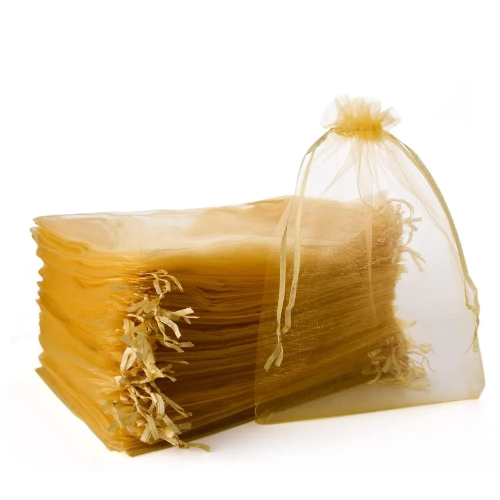 YFZYT Sacchetti in Organza 17x23 cm, 100 Pezzi, Oro - immagine 1