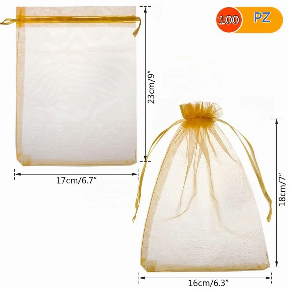 YFZYT Sacchetti in Organza 17x23 cm, 100 Pezzi, Oro - immagine 2