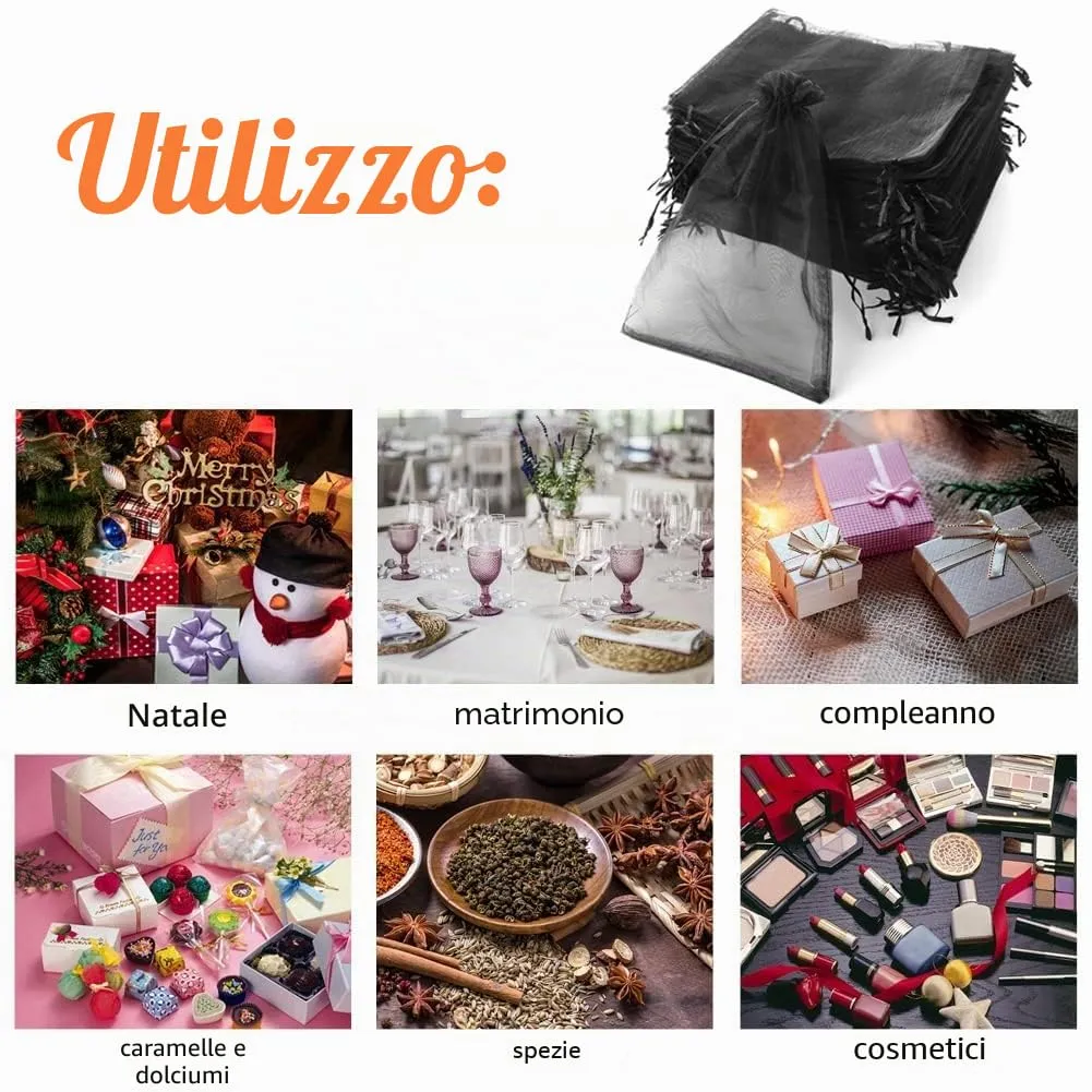 YFZYT Sacchetti in Organza Neri 17x23cm, 100pz - immagine 7