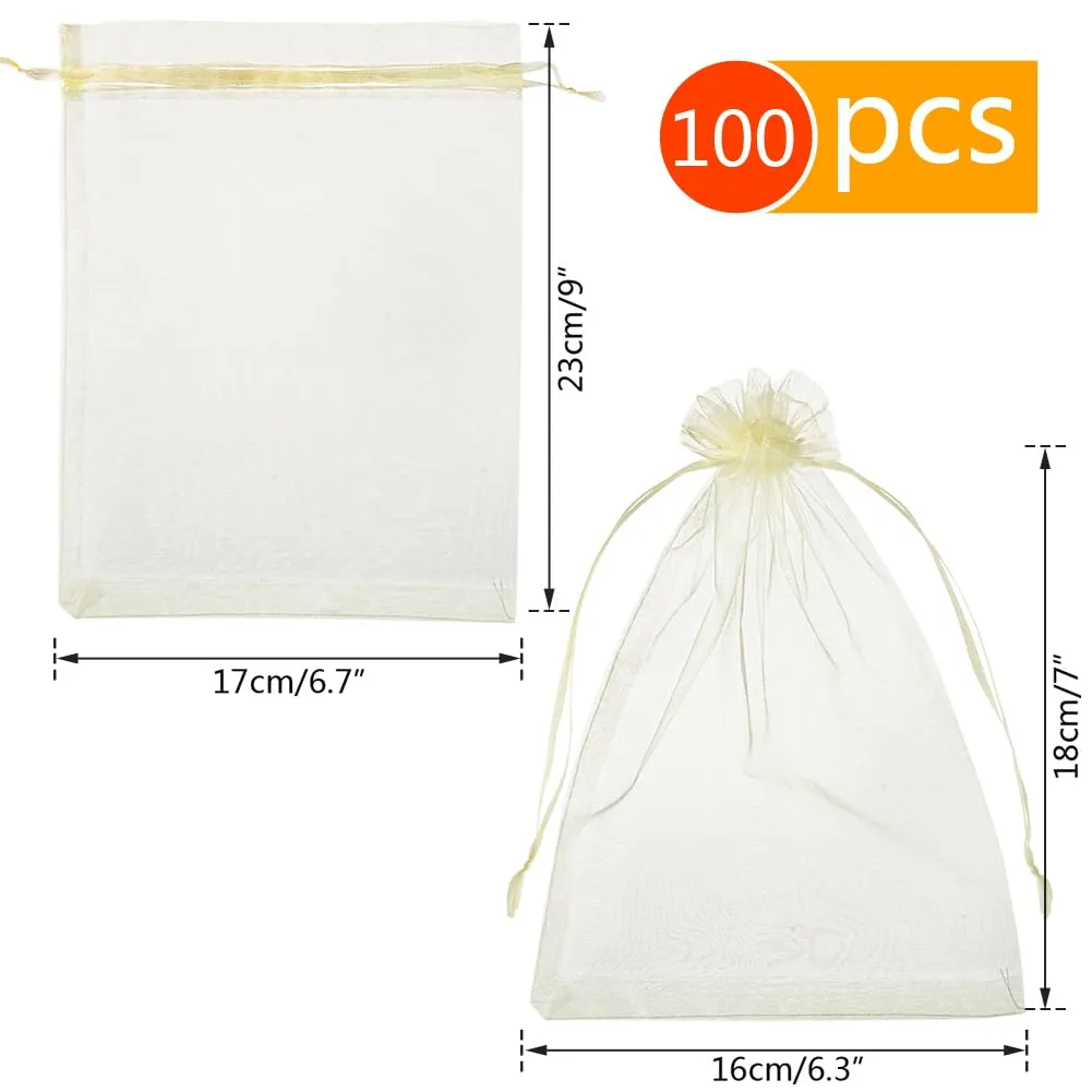 YFZYT Sacchetti Organza 17x23cm, 100pz, Avorio - immagine 2