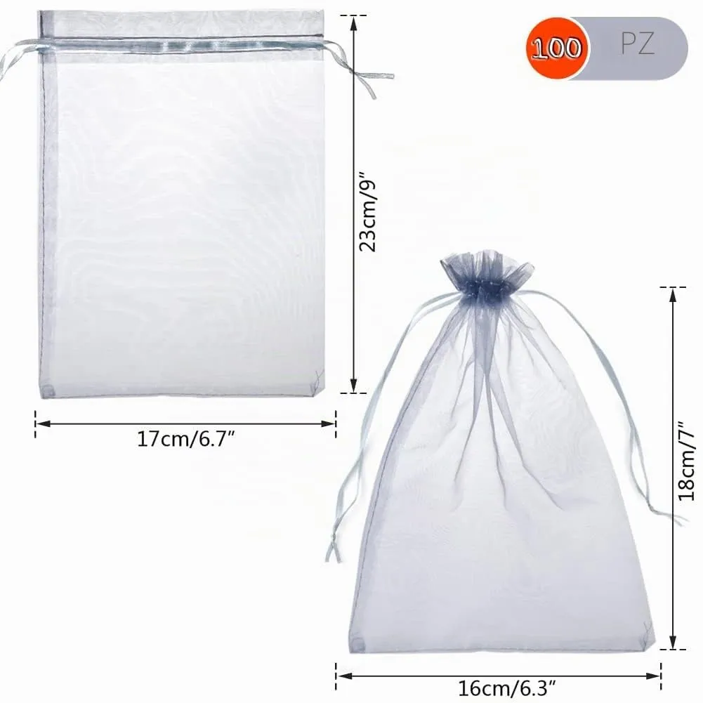YFZYT Sacchetti Organza 17x23cm, 100pz, Grigio - immagine 2