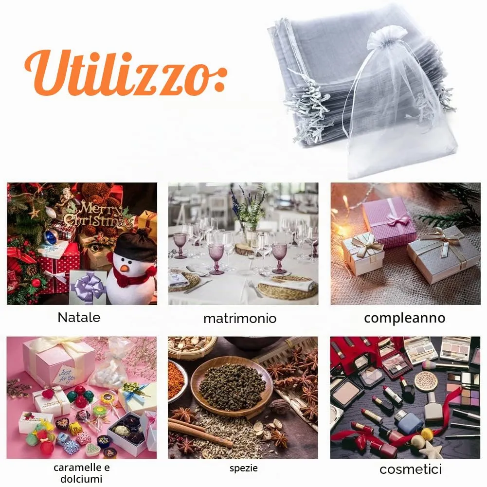 YFZYT Sacchetti Organza 17x23cm, 100pz, Grigio - immagine 6