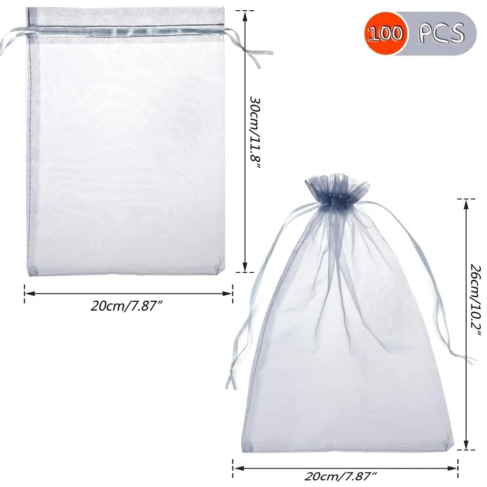 YFZYT Sacchetti in Organza 20x30cm, 100 Pezzi, Grigio - immagine 2