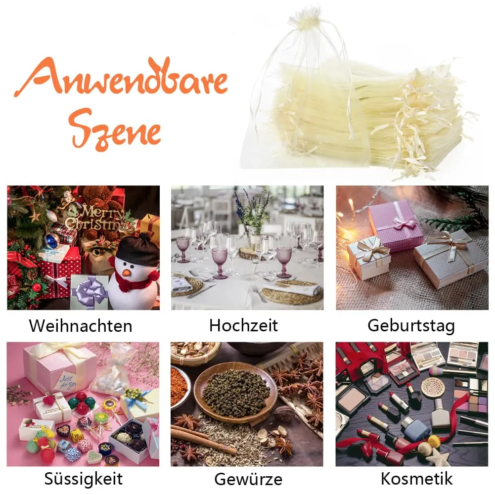 YFZYT Sacchetti Organza 30x40cm Avorio, 50 Pezzi - immagine 8