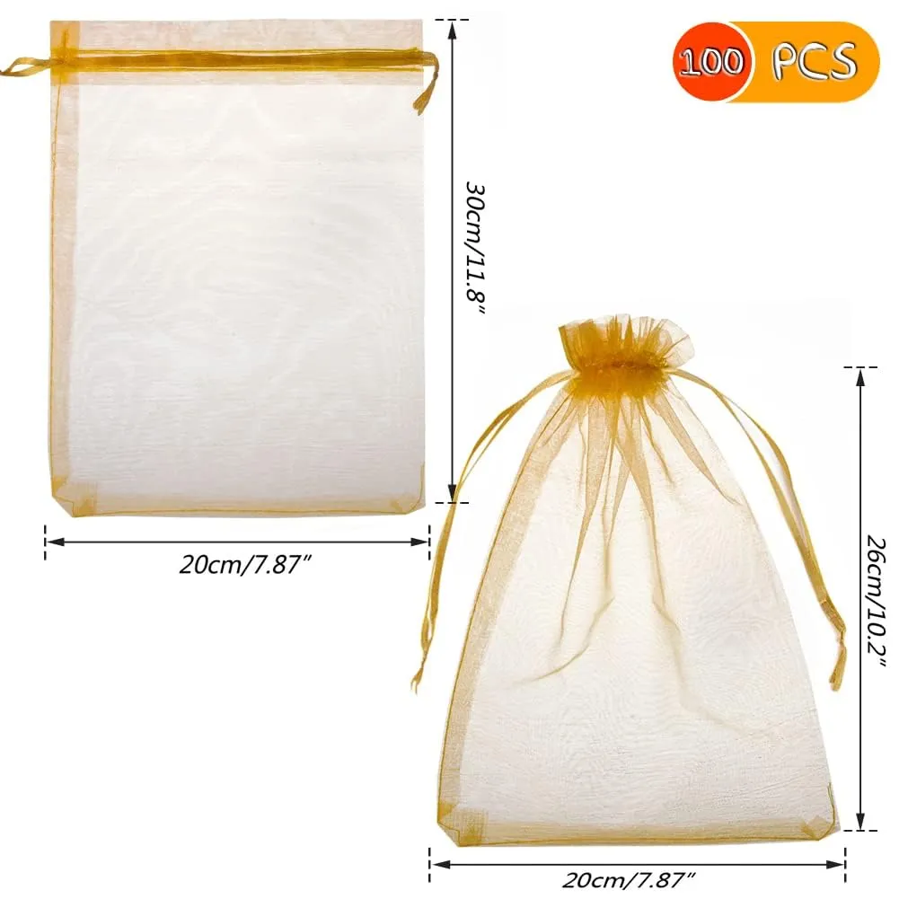 YFZYT Sacchetti in Organza 20x30cm, 100 pezzi, Oro - immagine 2