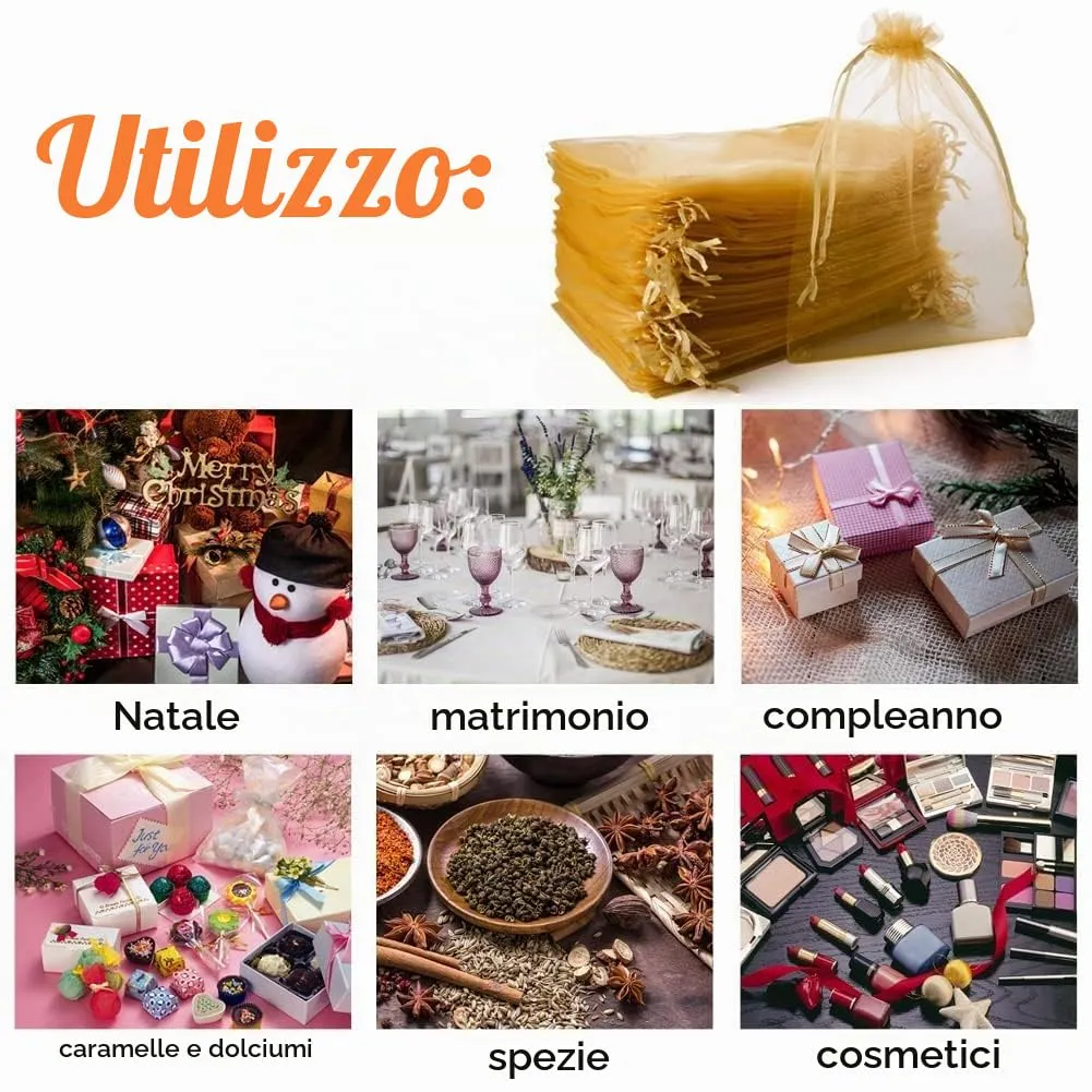 YFZYT Sacchetti in Organza 20x30cm, 100 pezzi, Oro - immagine 5