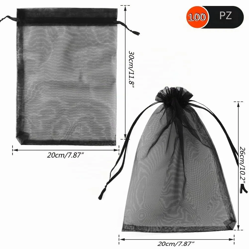 YFZYT Sacchetti in Organza 20x30cm Neri, 100 Pezzi - immagine 2