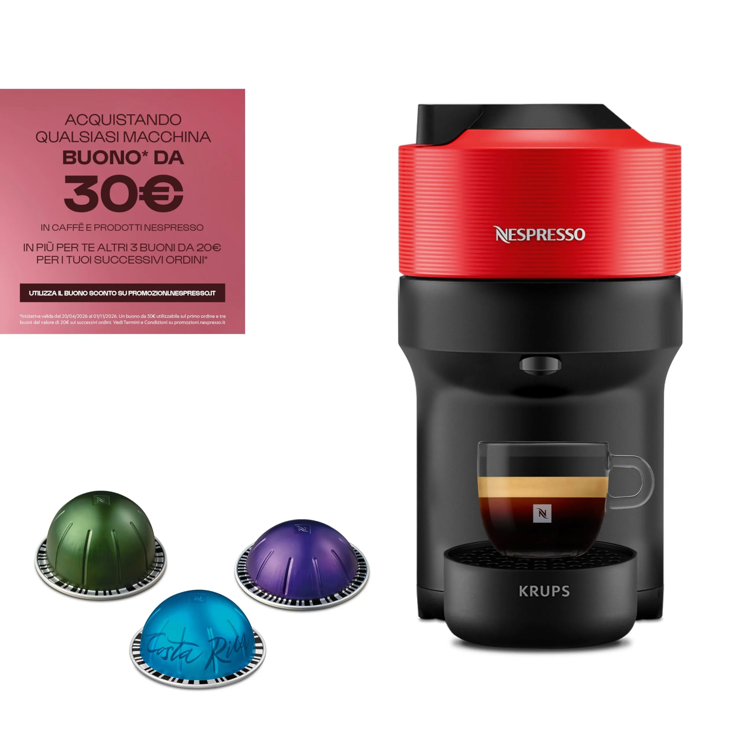Krups Nespresso Vertuo Pop Macchina da Caffè, Spicy Red, XN9205K - immagine 2