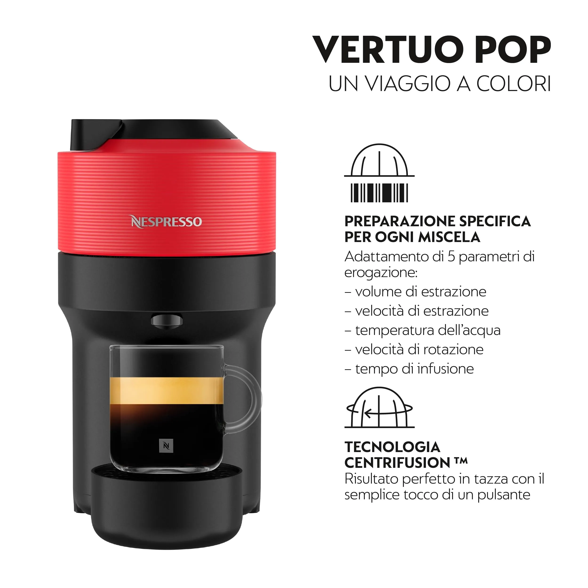 Krups Nespresso Vertuo Pop Macchina da Caffè, Spicy Red, XN9205K - immagine 3