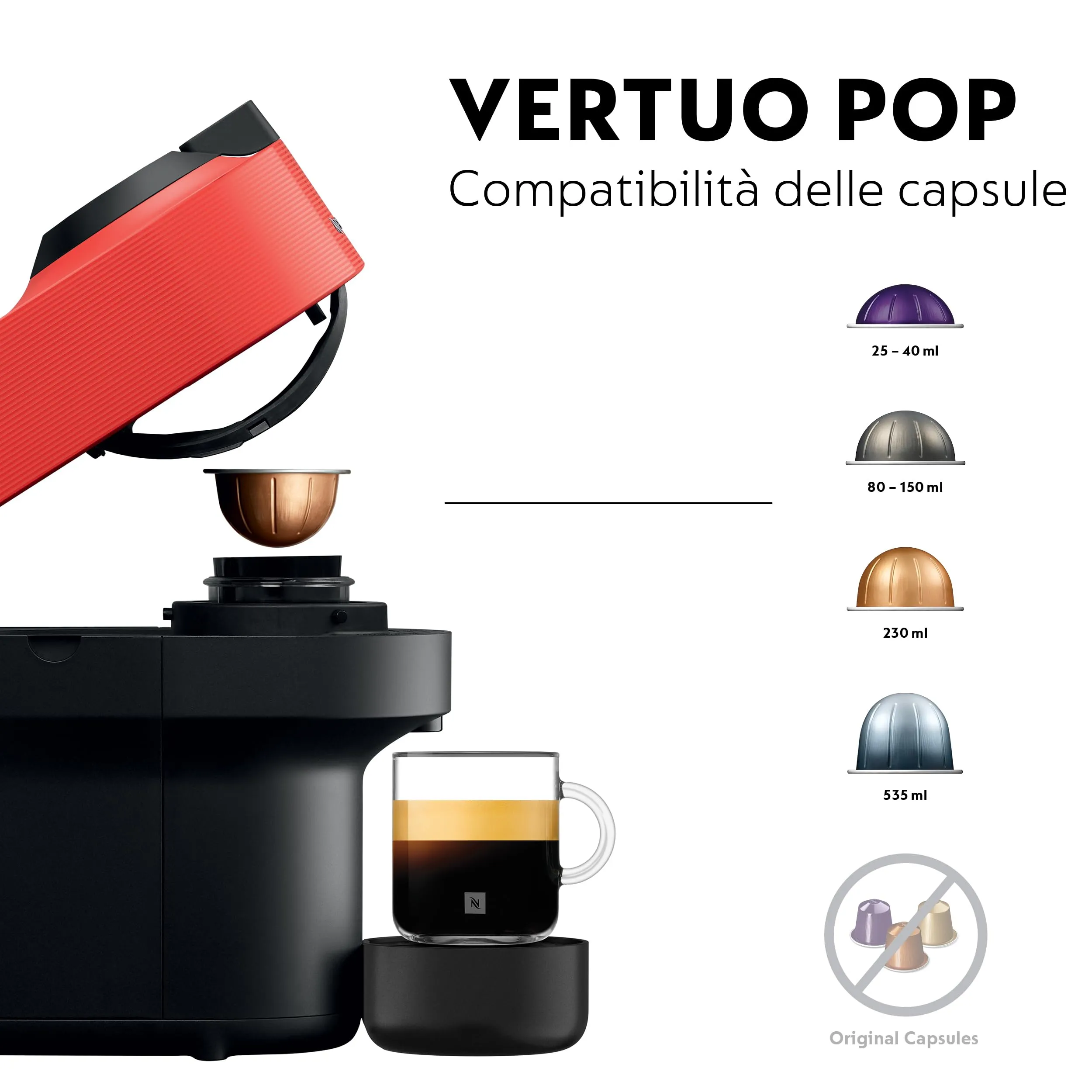 Krups Nespresso Vertuo Pop Macchina da Caffè, Spicy Red, XN9205K - immagine 6