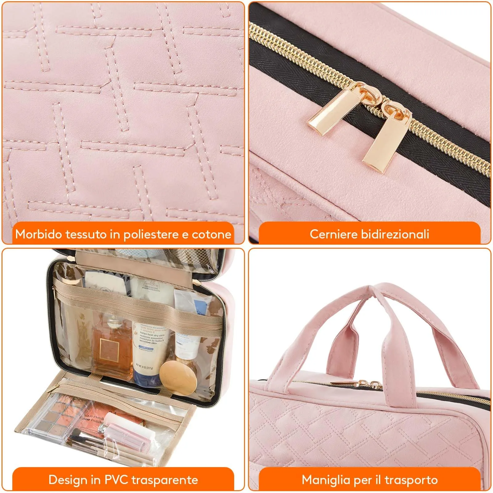 Lifewit Beauty Case da Viaggio, Trousse Trucchi da Appendere con 4 Scomparti, Rosa - immagine 5