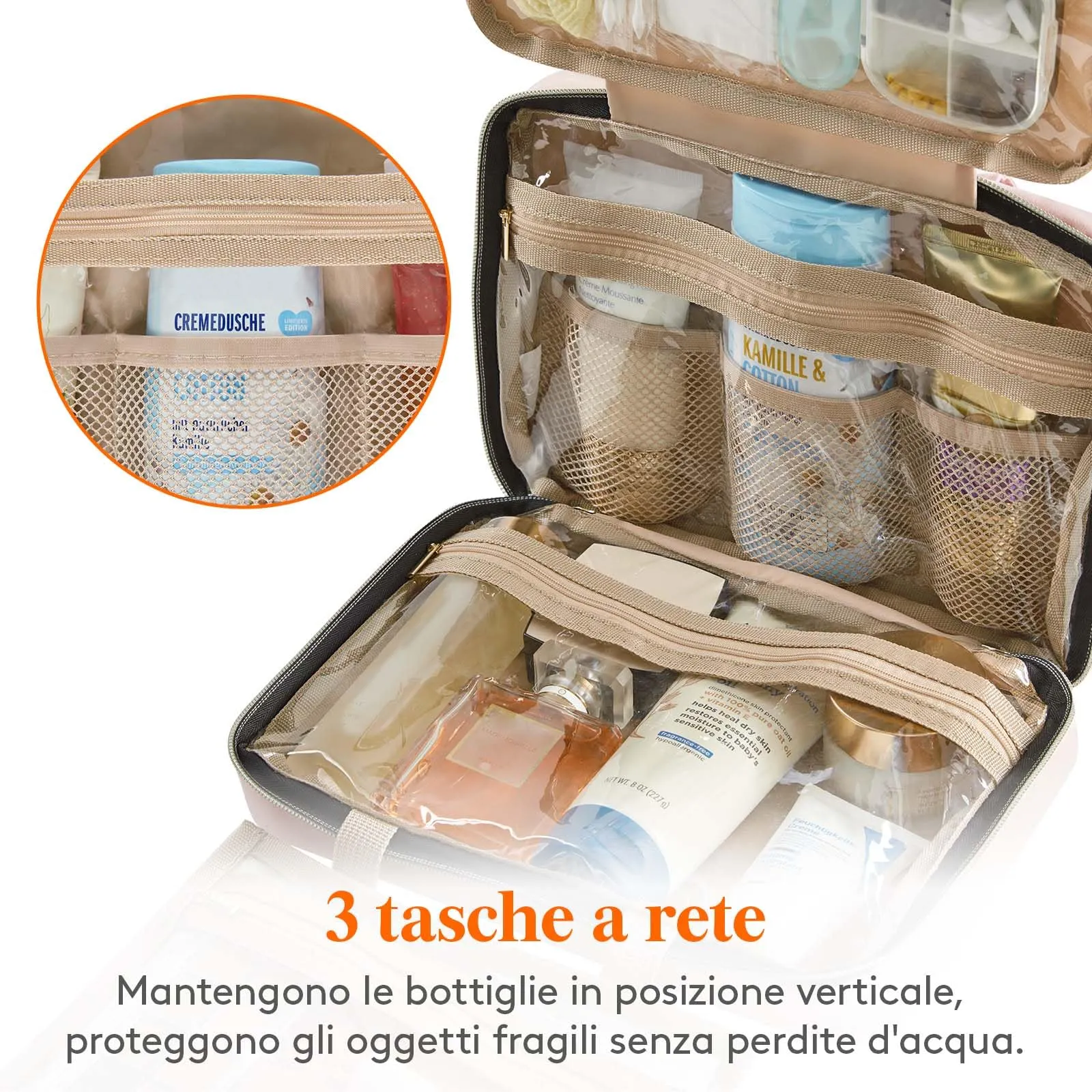Lifewit Beauty Case da Viaggio, Trousse Trucchi da Appendere con 4 Scomparti, Rosa - immagine 6