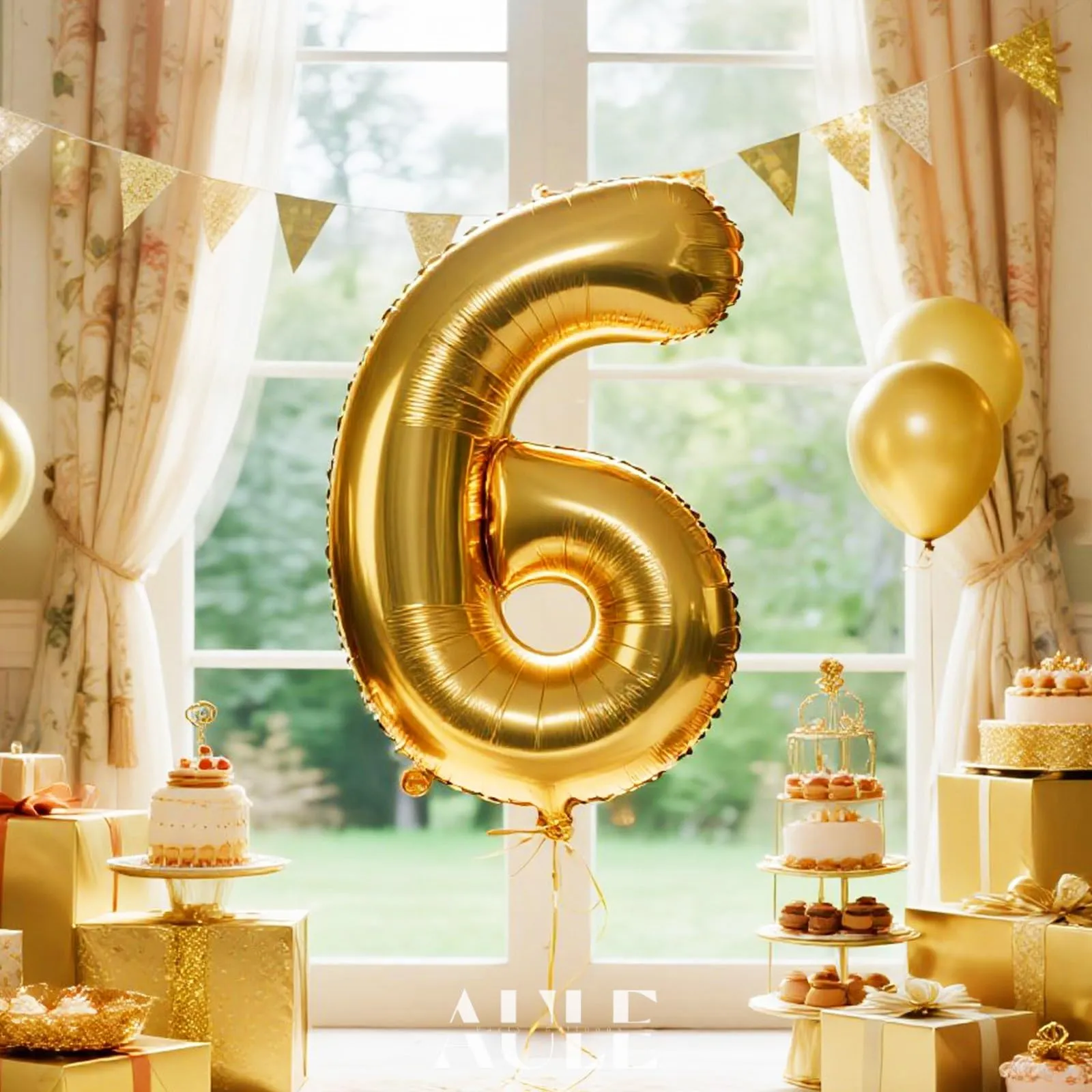 AULE Palloncino Numero 6 Oro, 101 cm, Mylar Foil - immagine 3