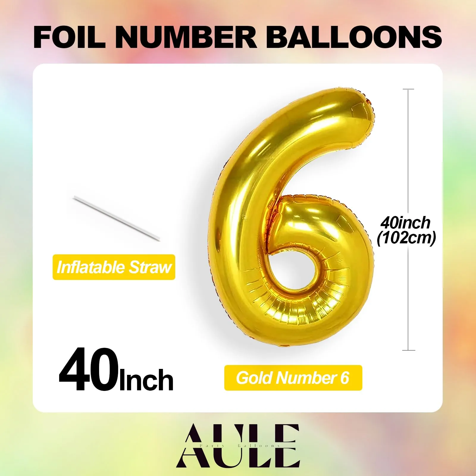 AULE Palloncino Numero 6 Oro, 101 cm, Mylar Foil - immagine 4