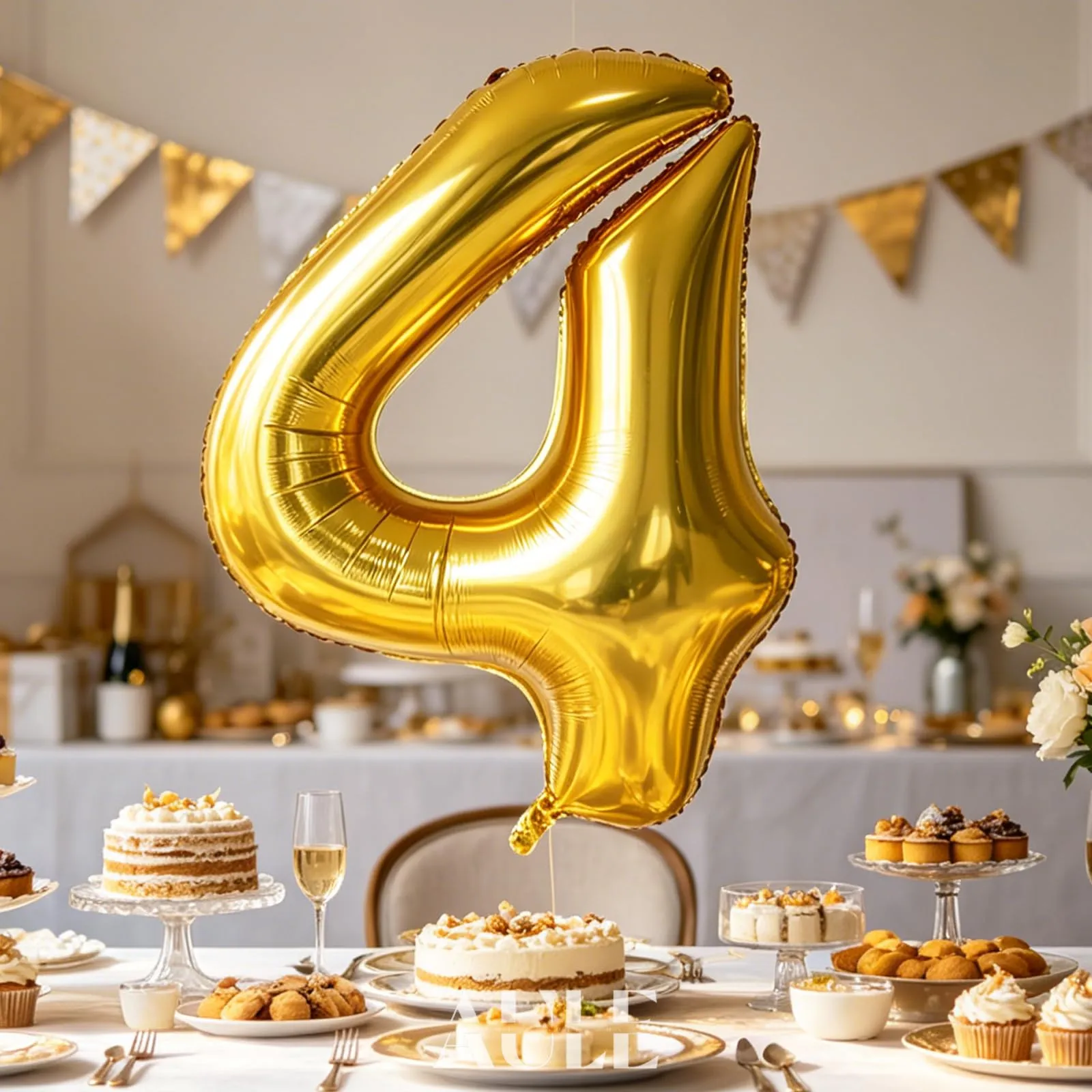 AULE Palloncino Numero 4 Oro, 101 cm, Mylar Foil - immagine 2
