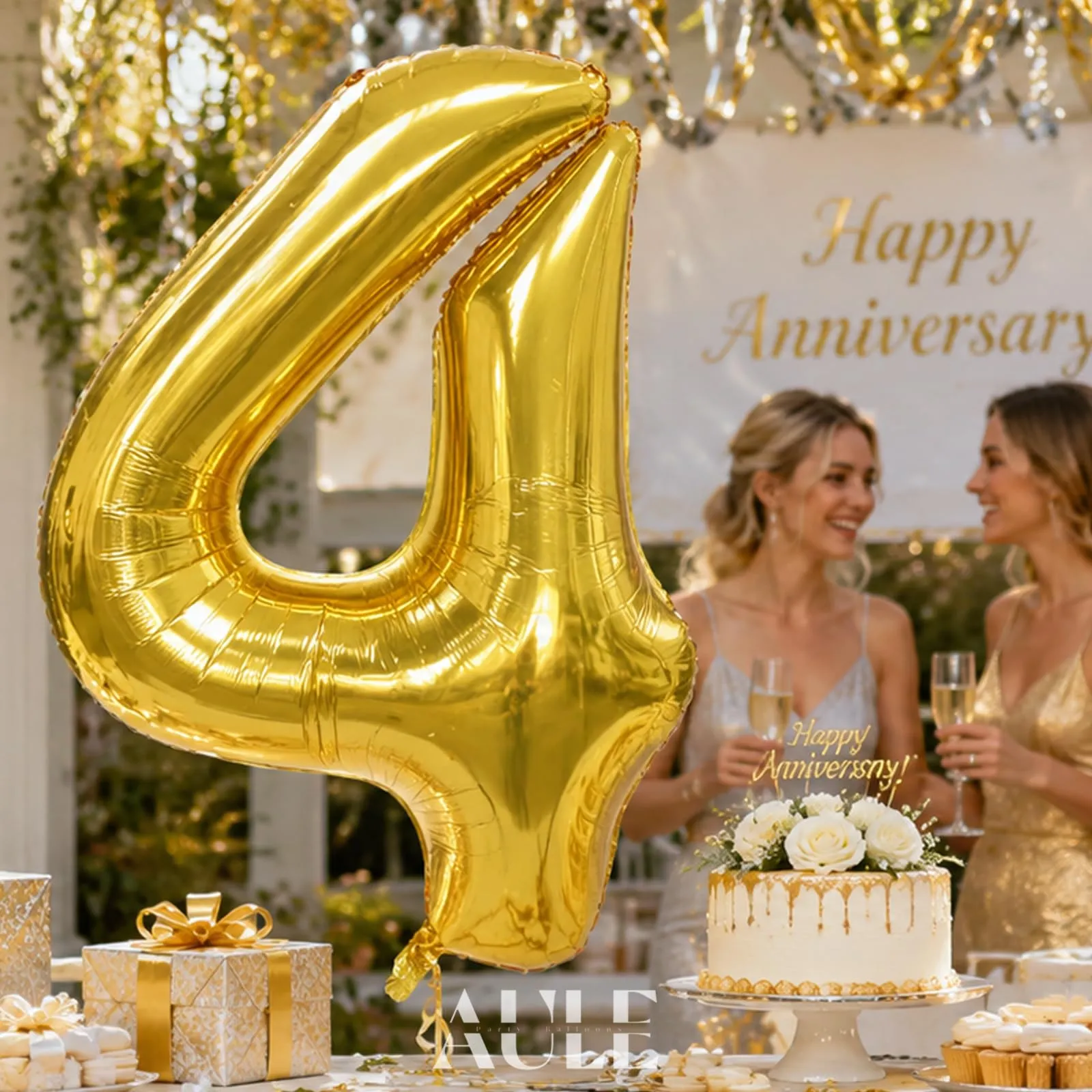 AULE Palloncino Numero 4 Oro, 101 cm, Mylar Foil - immagine 3