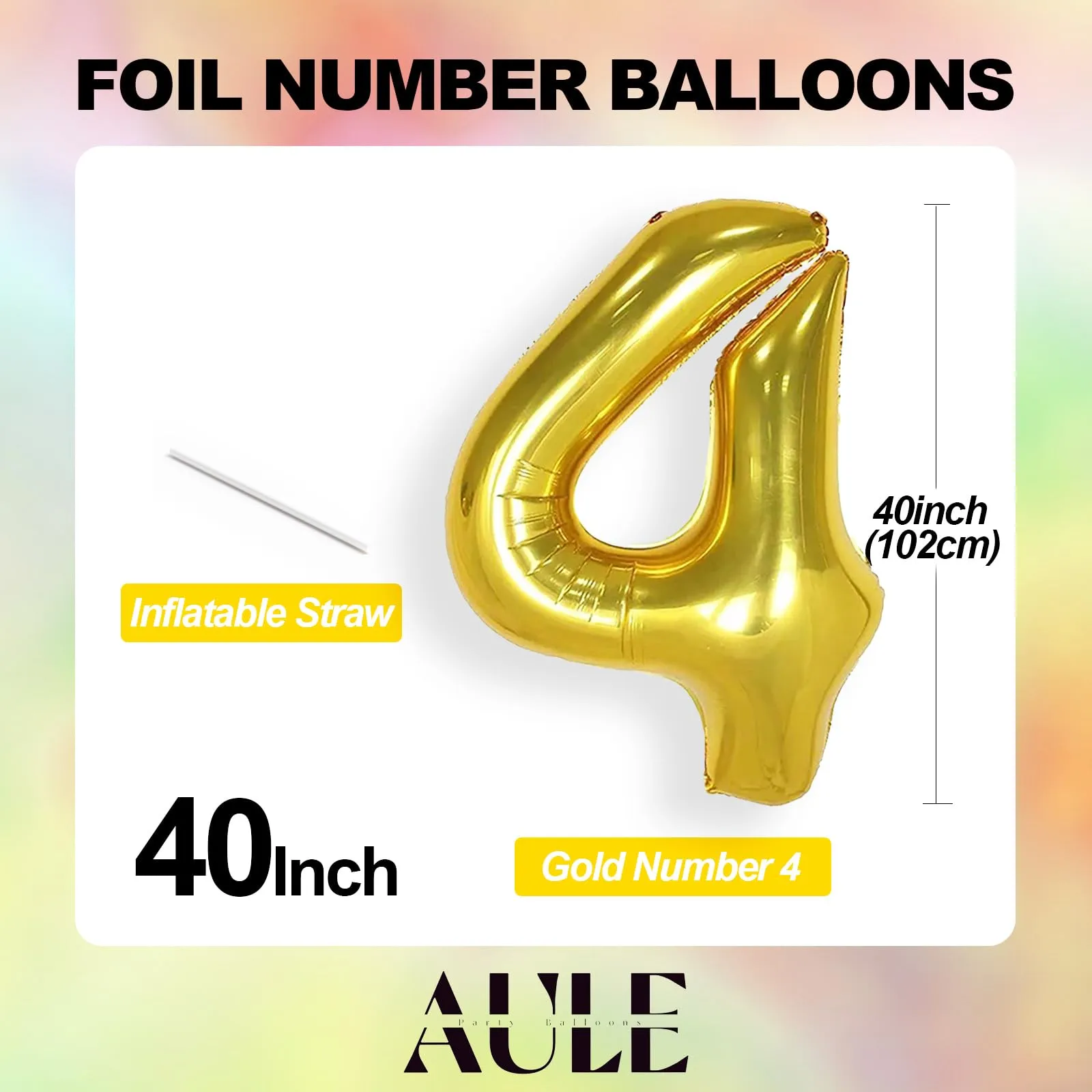 AULE Palloncino Numero 4 Oro, 101 cm, Mylar Foil - immagine 4