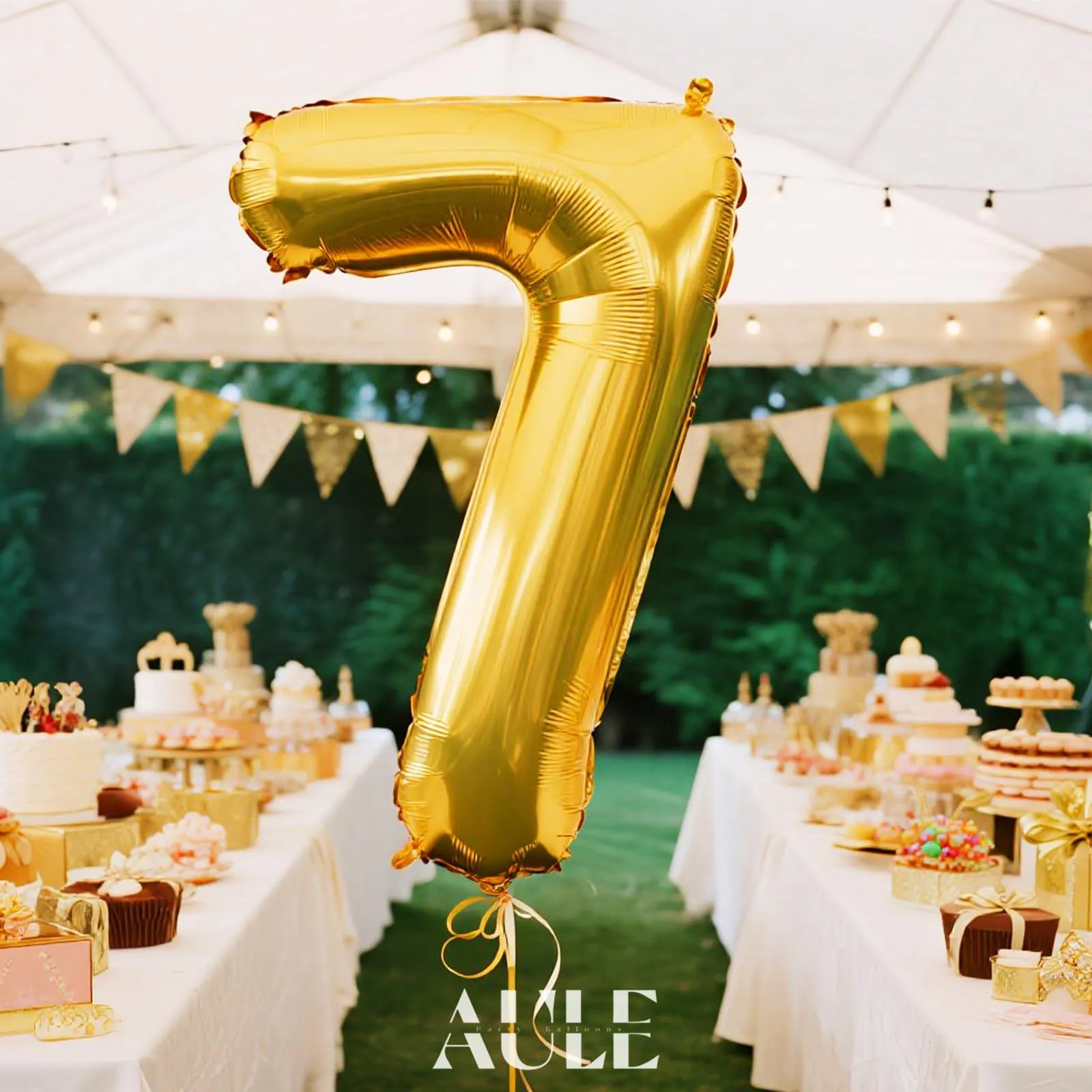 AULE Palloncino Numero 7 in Foil Oro, 101 cm - immagine 2