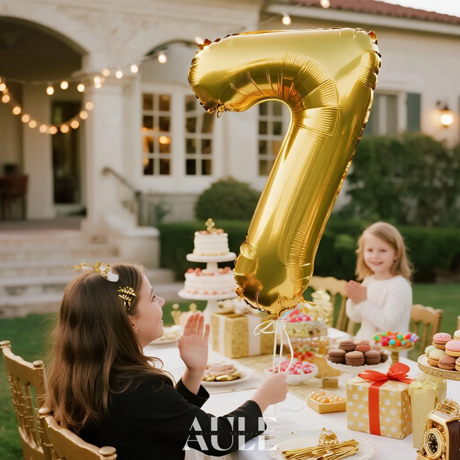 AULE Palloncino Numero 7 in Foil Oro, 101 cm - immagine 3