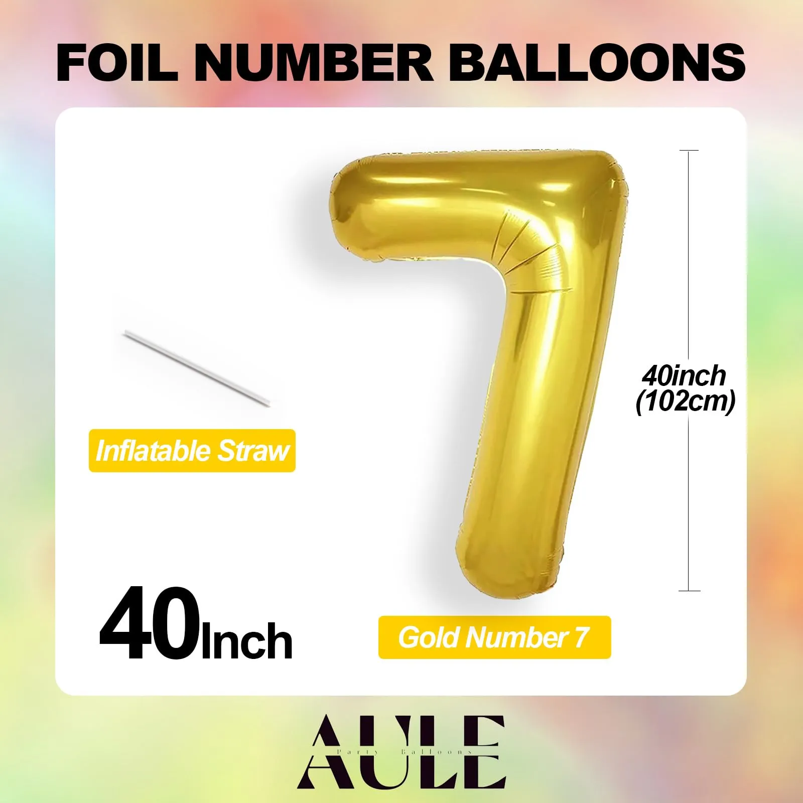 AULE Palloncino Numero 7 in Foil Oro, 101 cm - immagine 4