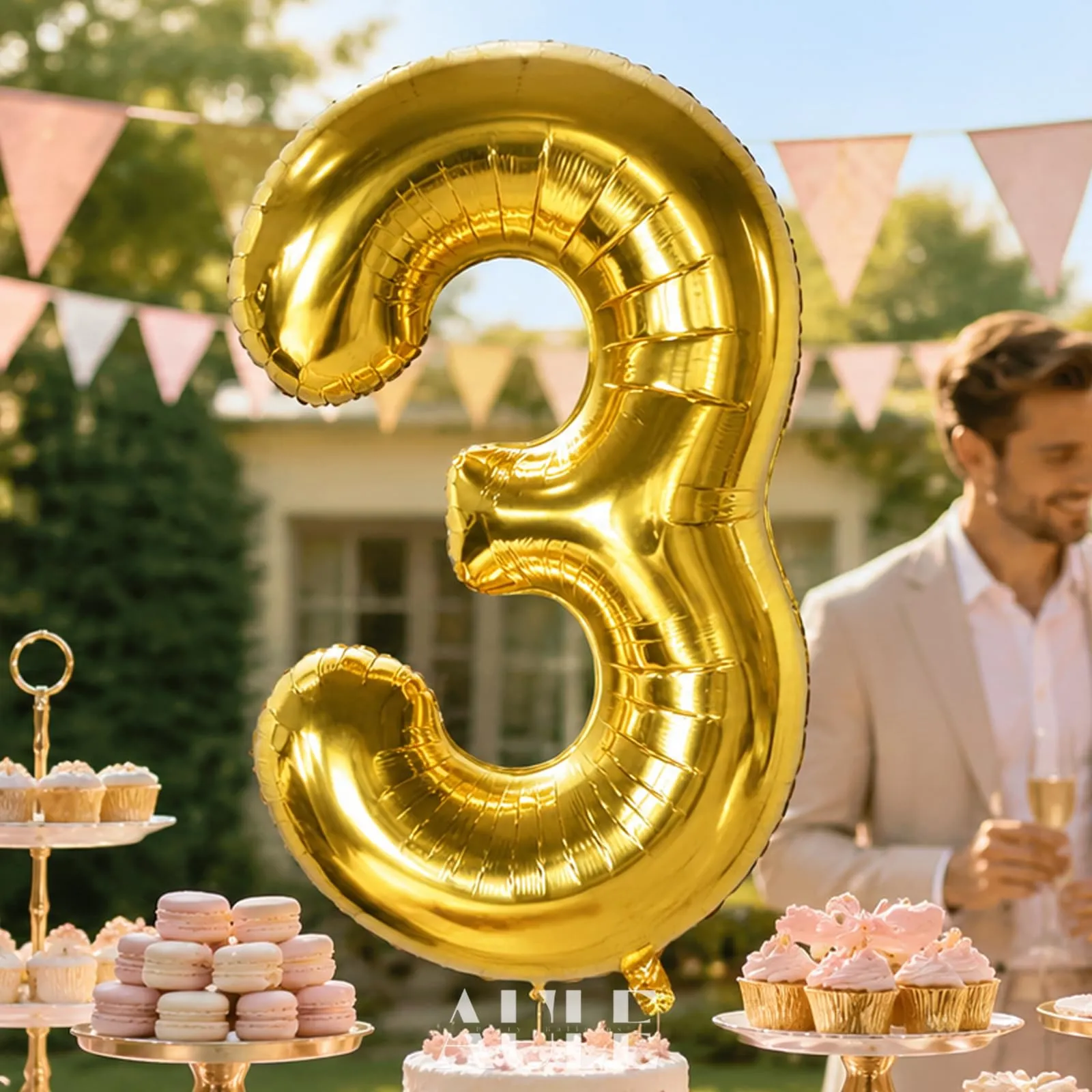 AULE Palloncino Numero 3 Oro, 101 cm, Mylar Foil - immagine 3