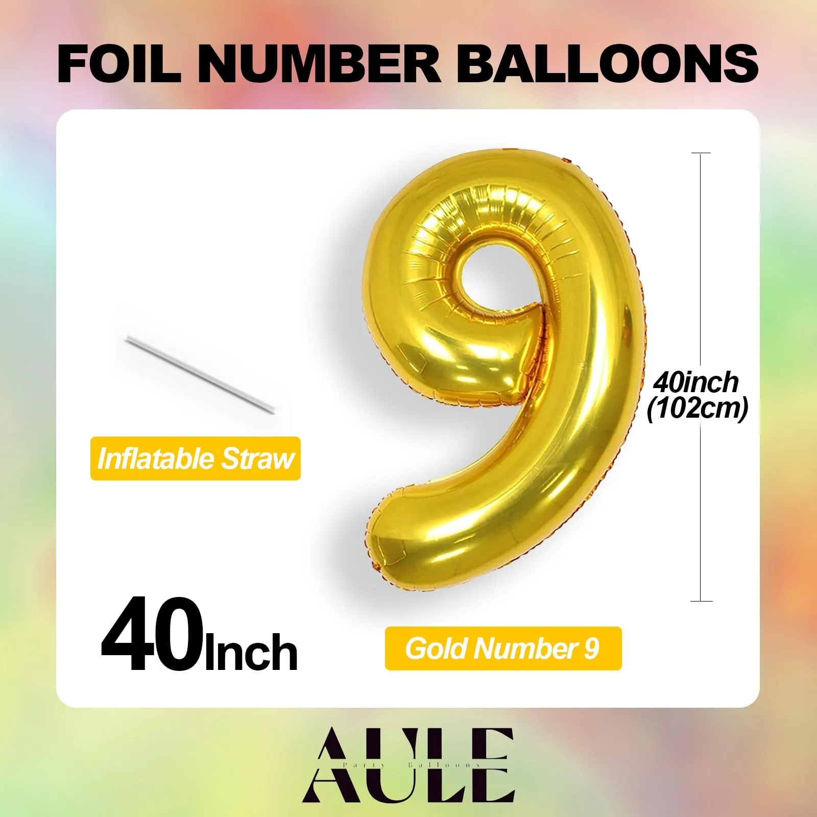 AULE Palloncino Numero 9 Oro, 101 cm, Mylar Foil - immagine 4