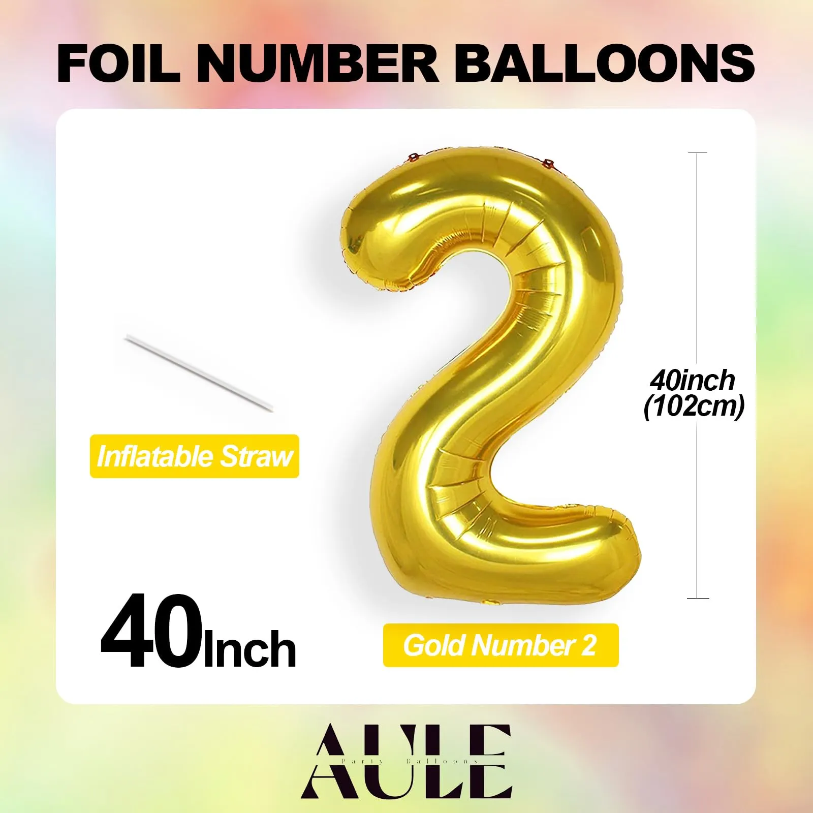 AULE Palloncino Numero 2 Oro 101 cm in Mylar Foil - immagine 4