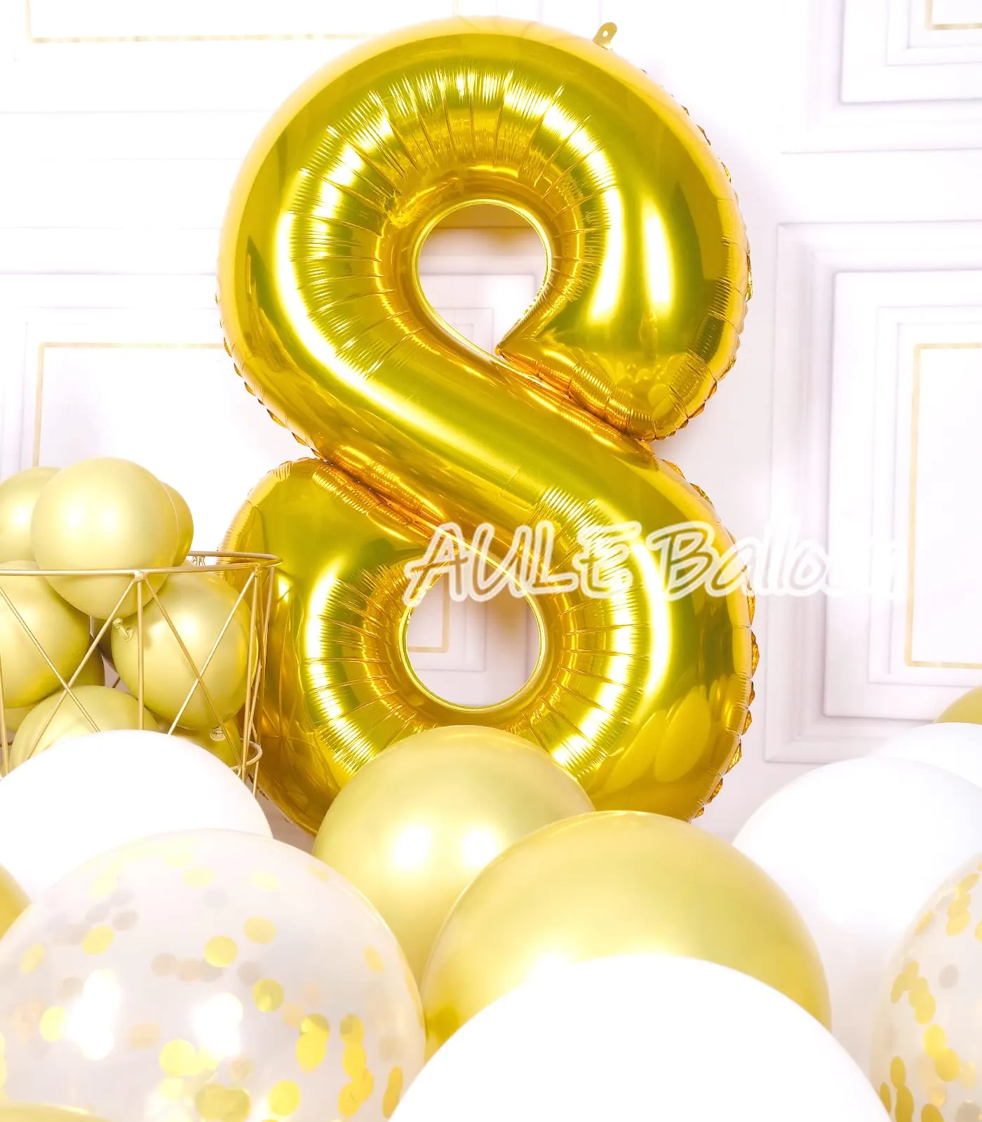AULE Palloncino Numero 8 Oro, 101 cm, Mylar Foil - immagine 2