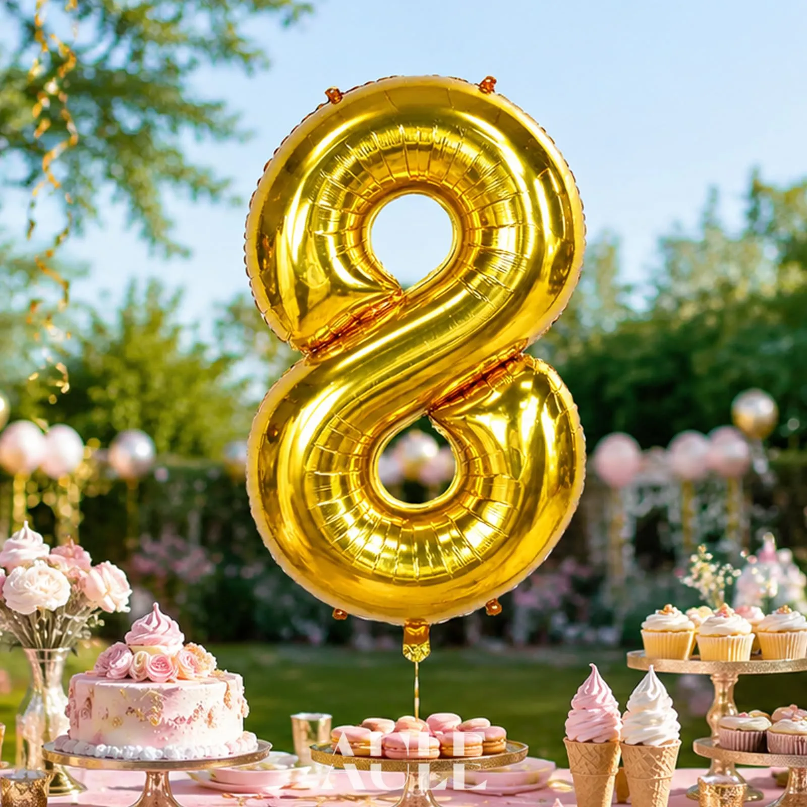AULE Palloncino Numero 8 Oro, 101 cm, Mylar Foil - immagine 3