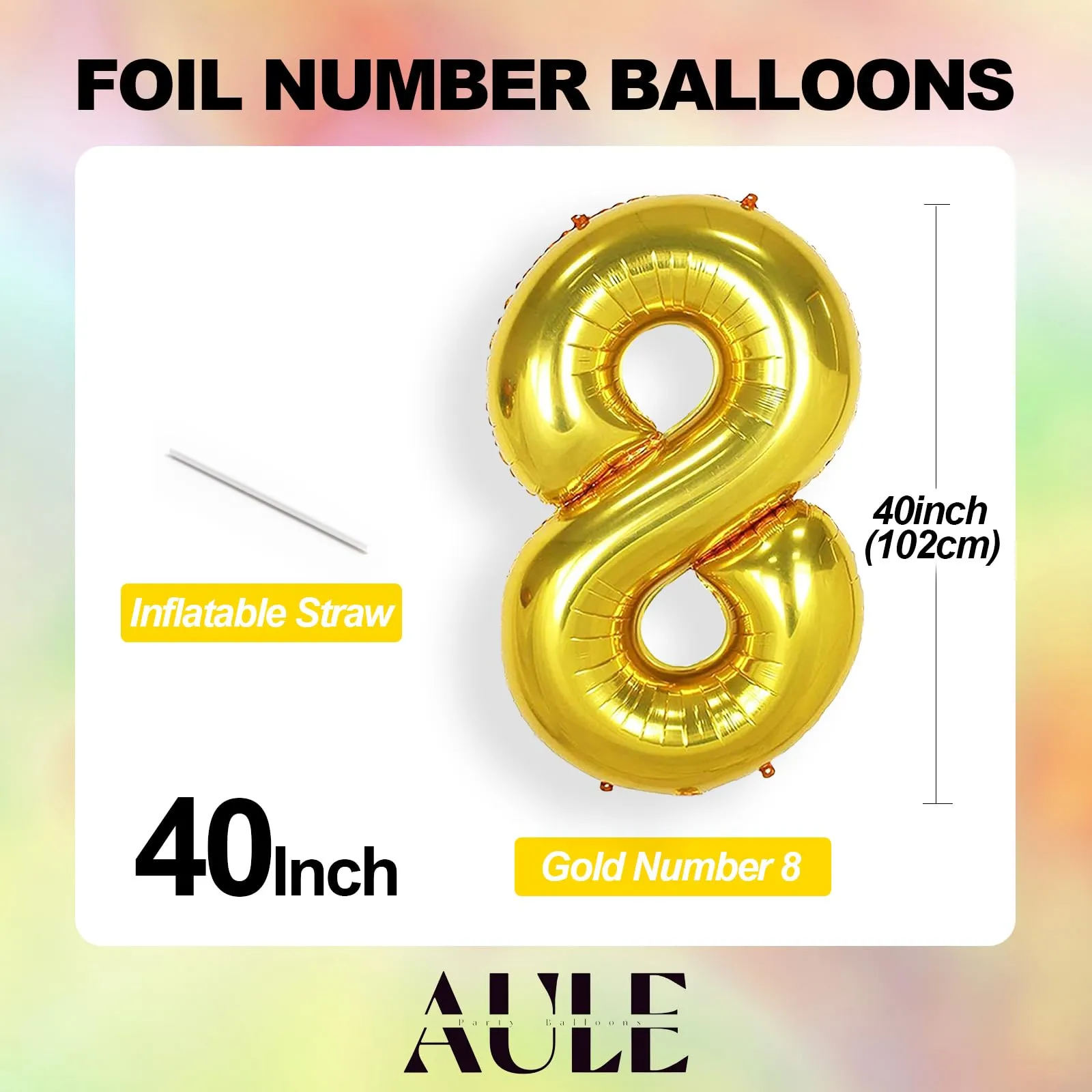 AULE Palloncino Numero 8 Oro, 101 cm, Mylar Foil - immagine 4