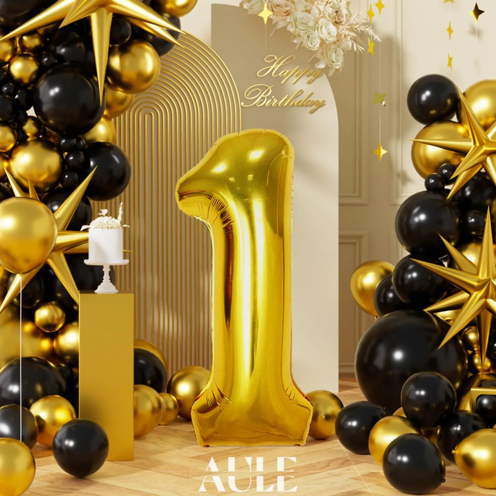 AULE Palloncino Numero 1 Oro, 101 cm, Mylar - immagine 3