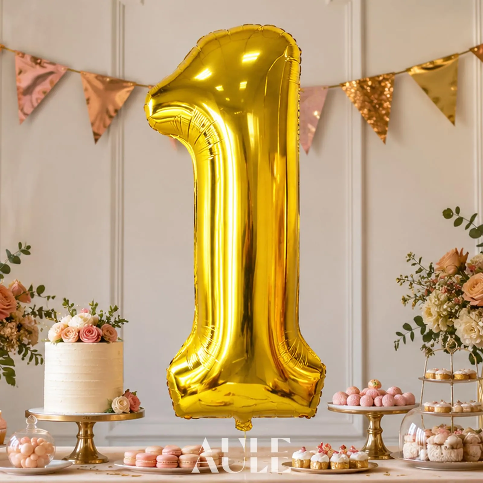 AULE Palloncino Numero 1 Oro, 101 cm, Mylar - immagine 7