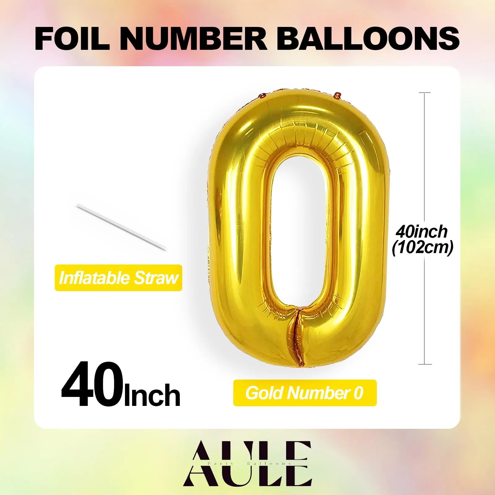 AULE Palloncino Numero 0 Oro, 101 cm, Foil Mylar - immagine 4