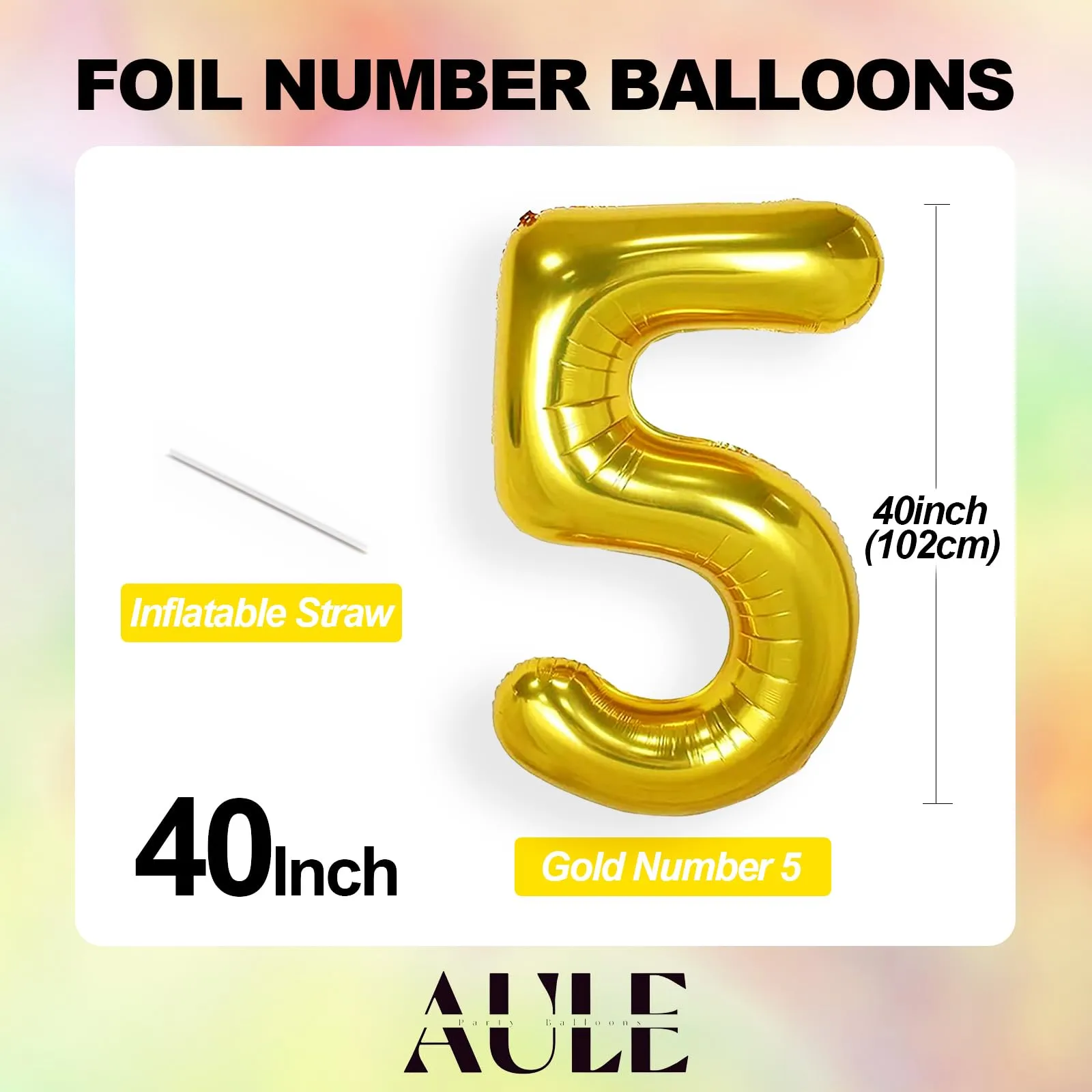 AULE Palloncino Numero 5 Oro, 101 cm, Mylar Foil - immagine 4