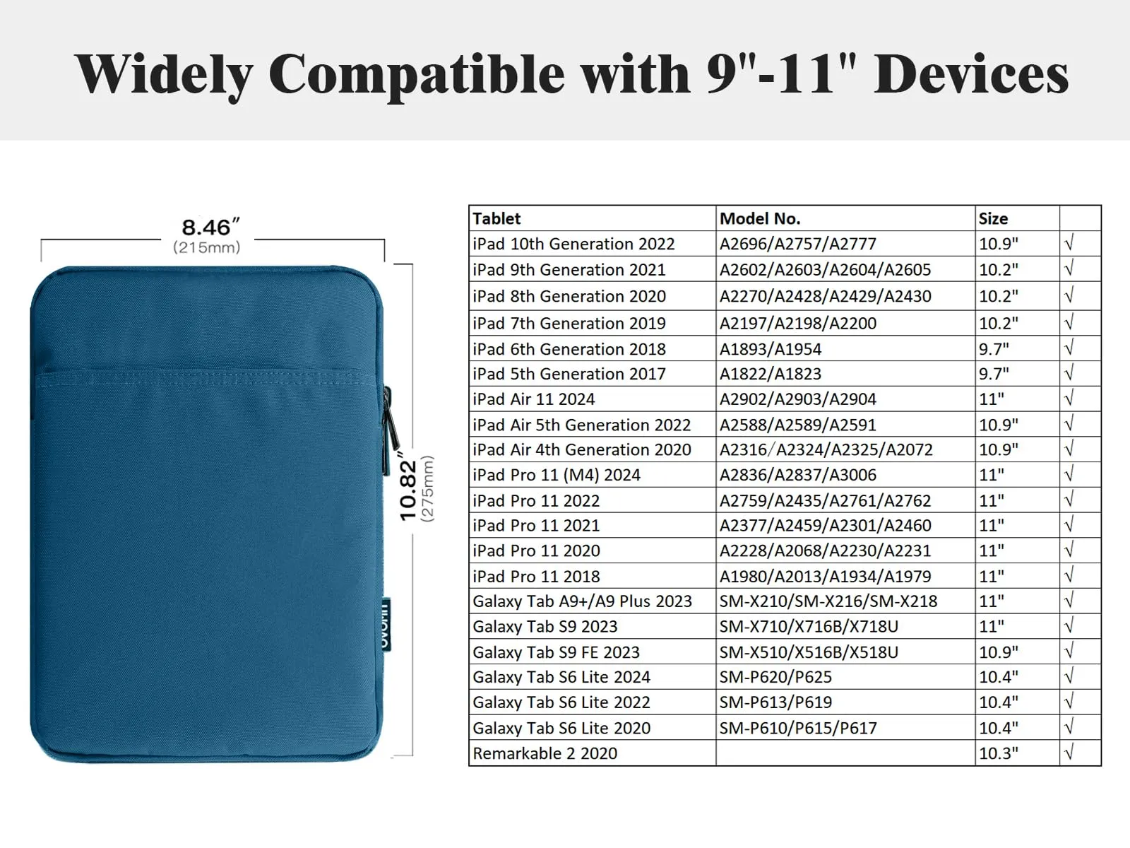TiMOVO Custodia per Tablet 9-11", Blu Pavone - immagine 2
