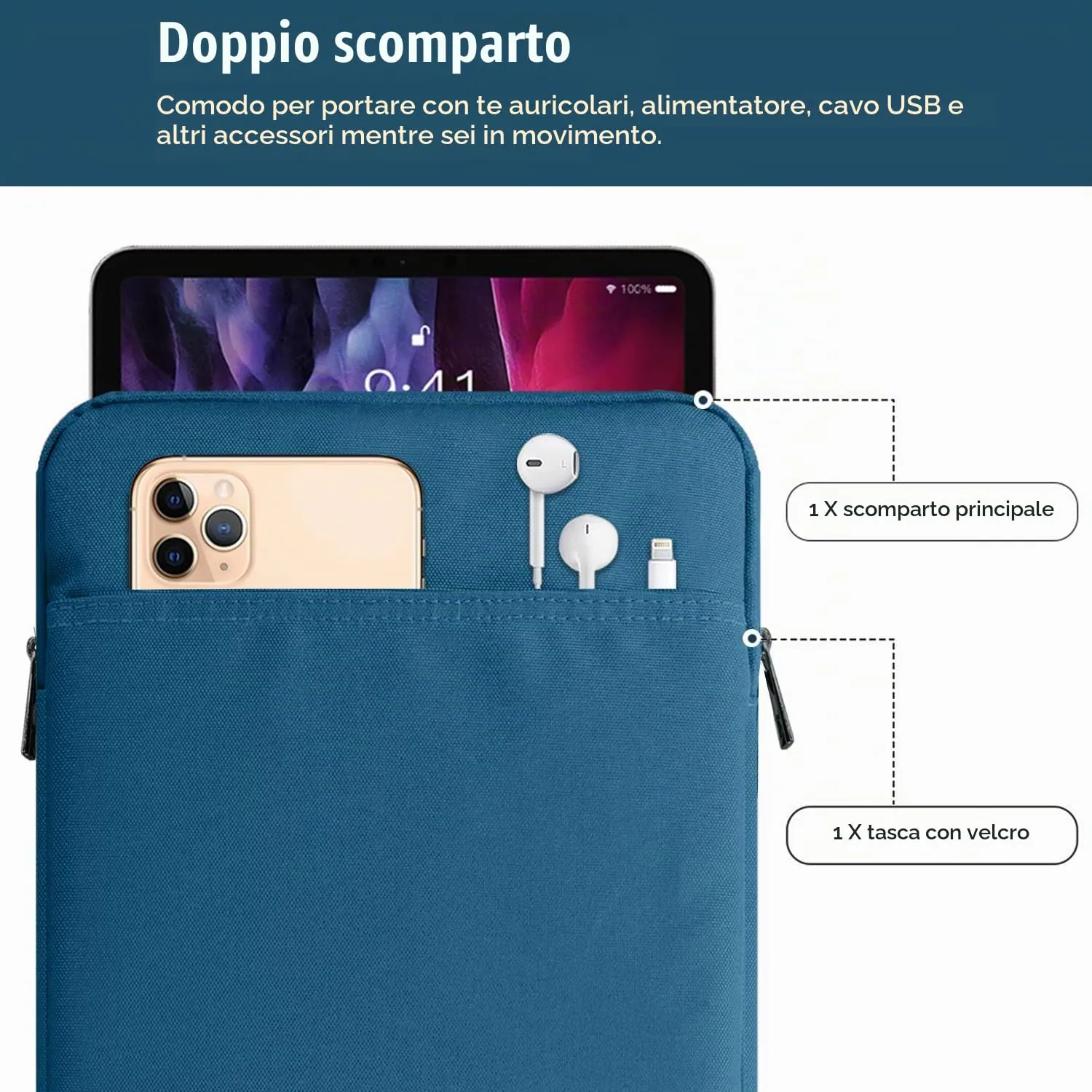 TiMOVO Custodia per Tablet 9-11", Blu Pavone - immagine 3