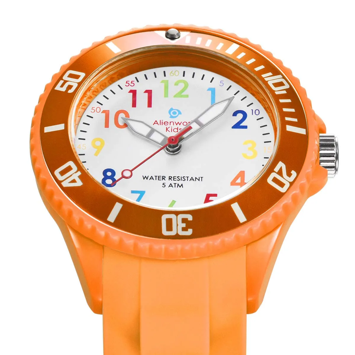 Alienwork Orologio di Apprendimento per Bambini, Silicone Multicolore Arancione, Impermeabile 5 ATM - immagine 2