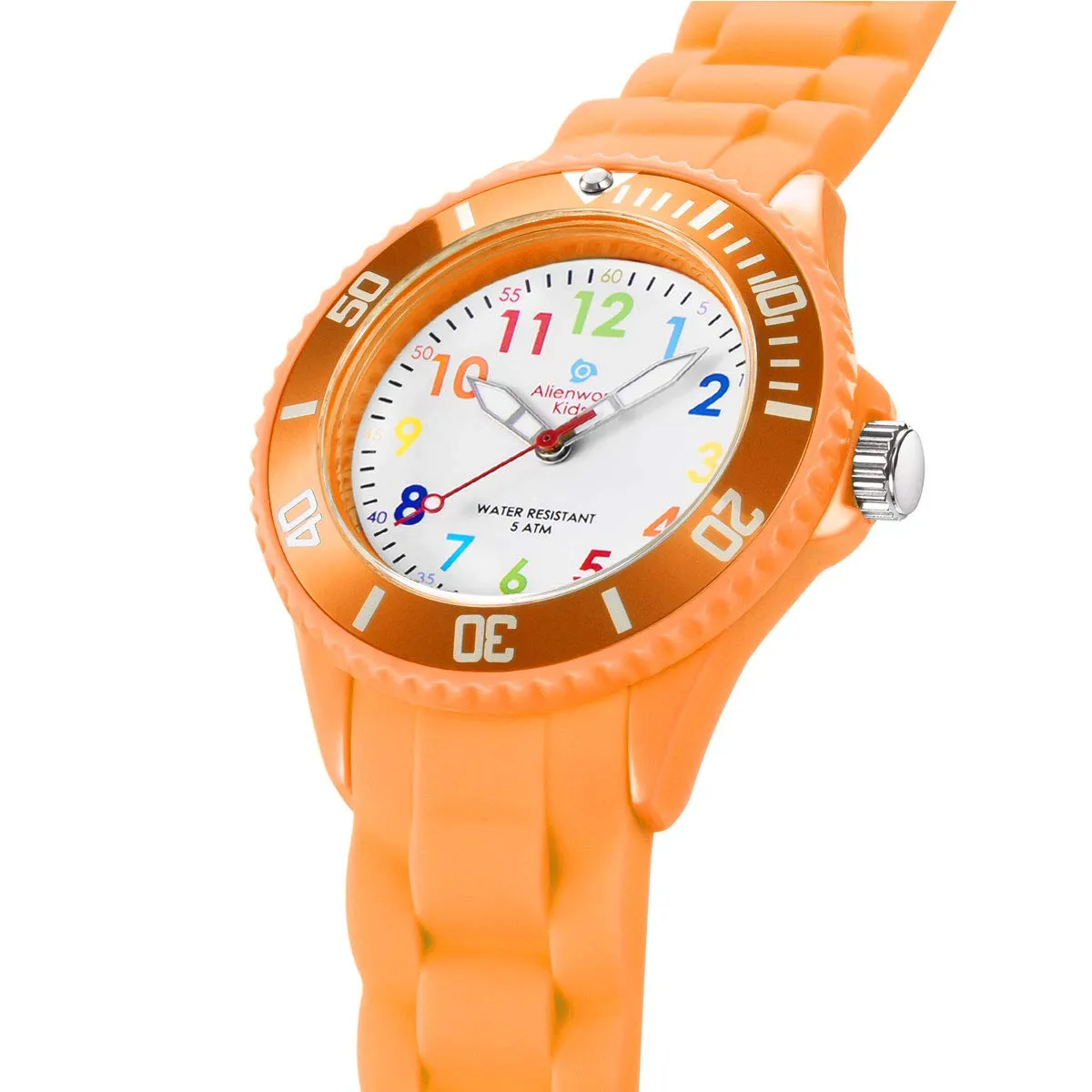 Alienwork Orologio di Apprendimento per Bambini, Silicone Multicolore Arancione, Impermeabile 5 ATM - immagine 3