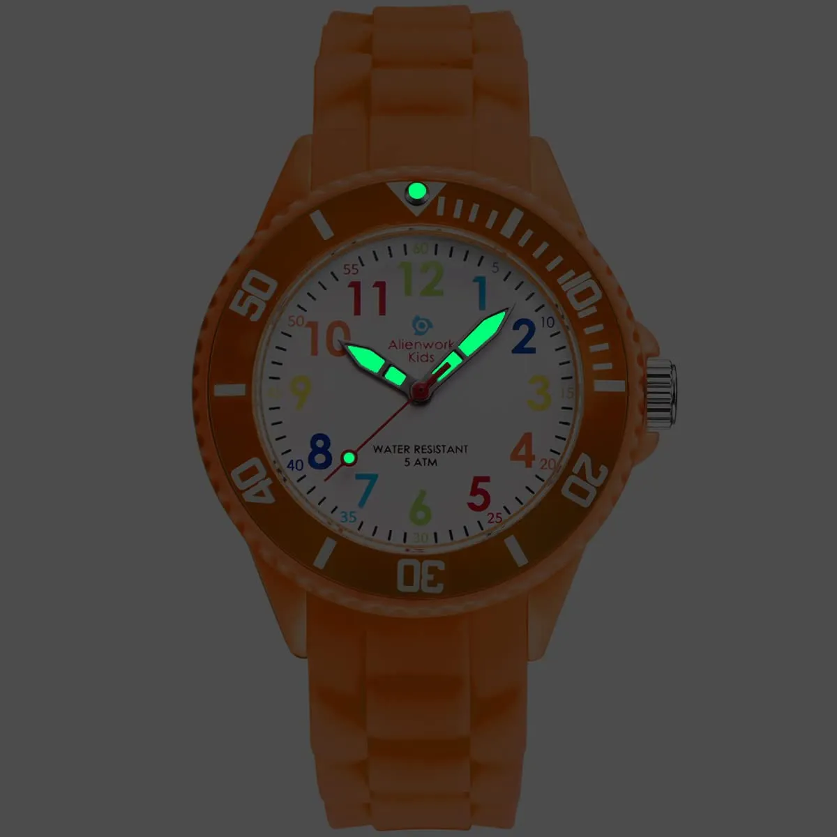 Alienwork Orologio di Apprendimento per Bambini, Silicone Multicolore Arancione, Impermeabile 5 ATM - immagine 6
