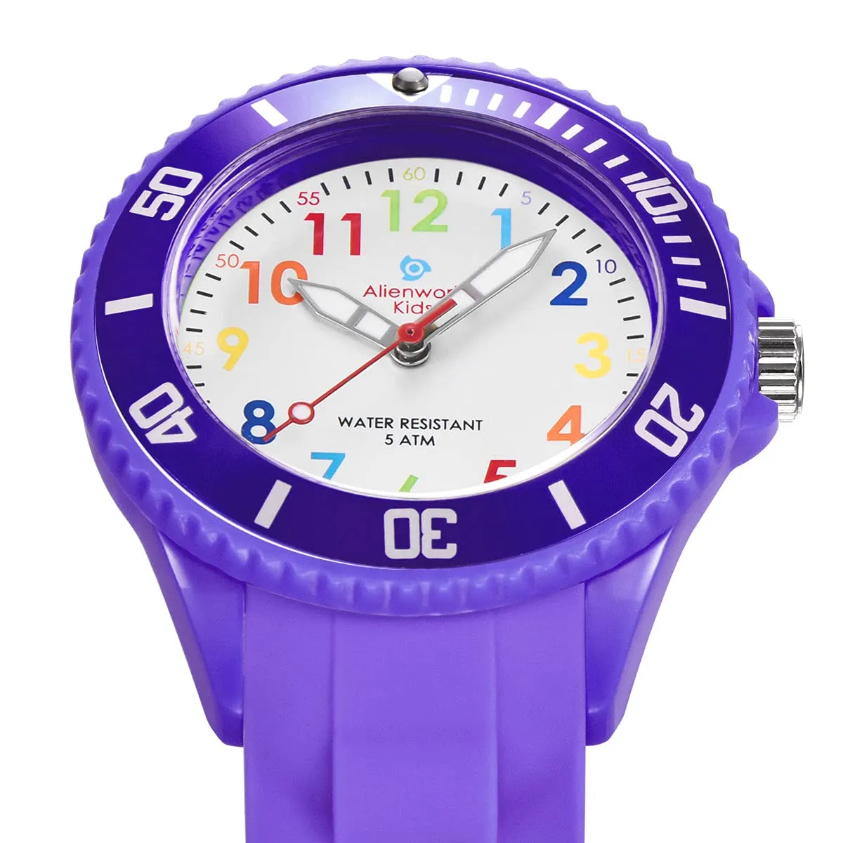Alienwork Orologio di Apprendimento per Bambini, Viola, Bracciale in Silicone Multicolore, Impermeabile 5 ATM - immagine 2